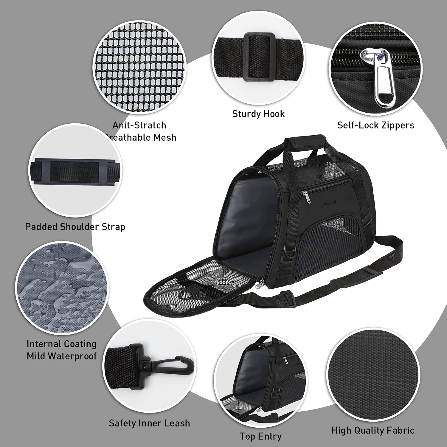 Jmoon Cat Carrier Soft-Sided Airline Approved Pet Carrier Bag,Pet Travel Carrier For Cats,Dogs Puppy Comfort Portable Foldable P