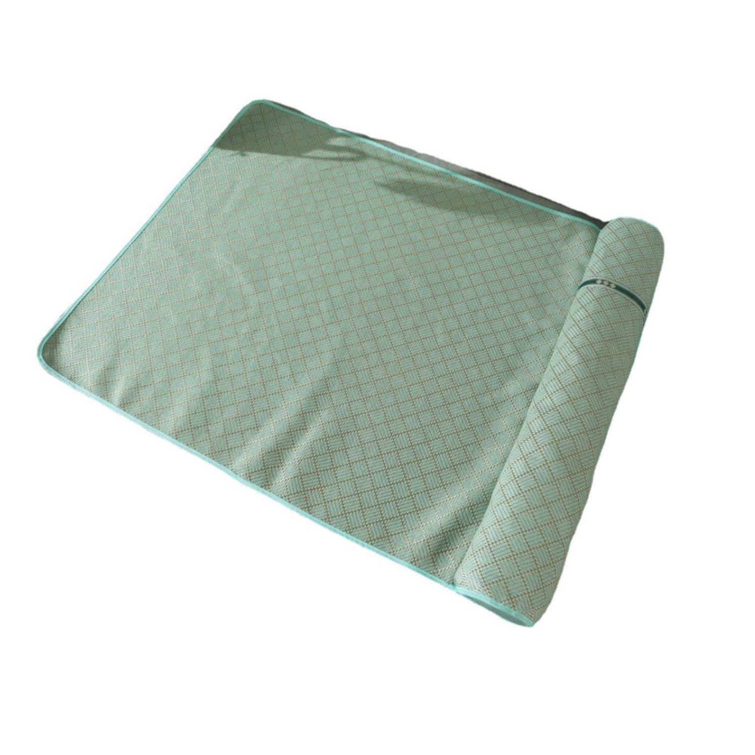 STYLEHEAVEN Mesh Backed Woven Rattan Cooling Mat Stitched Border Breathable Pet Mat Light Green Rest Pad for Warm Weather, Gold 