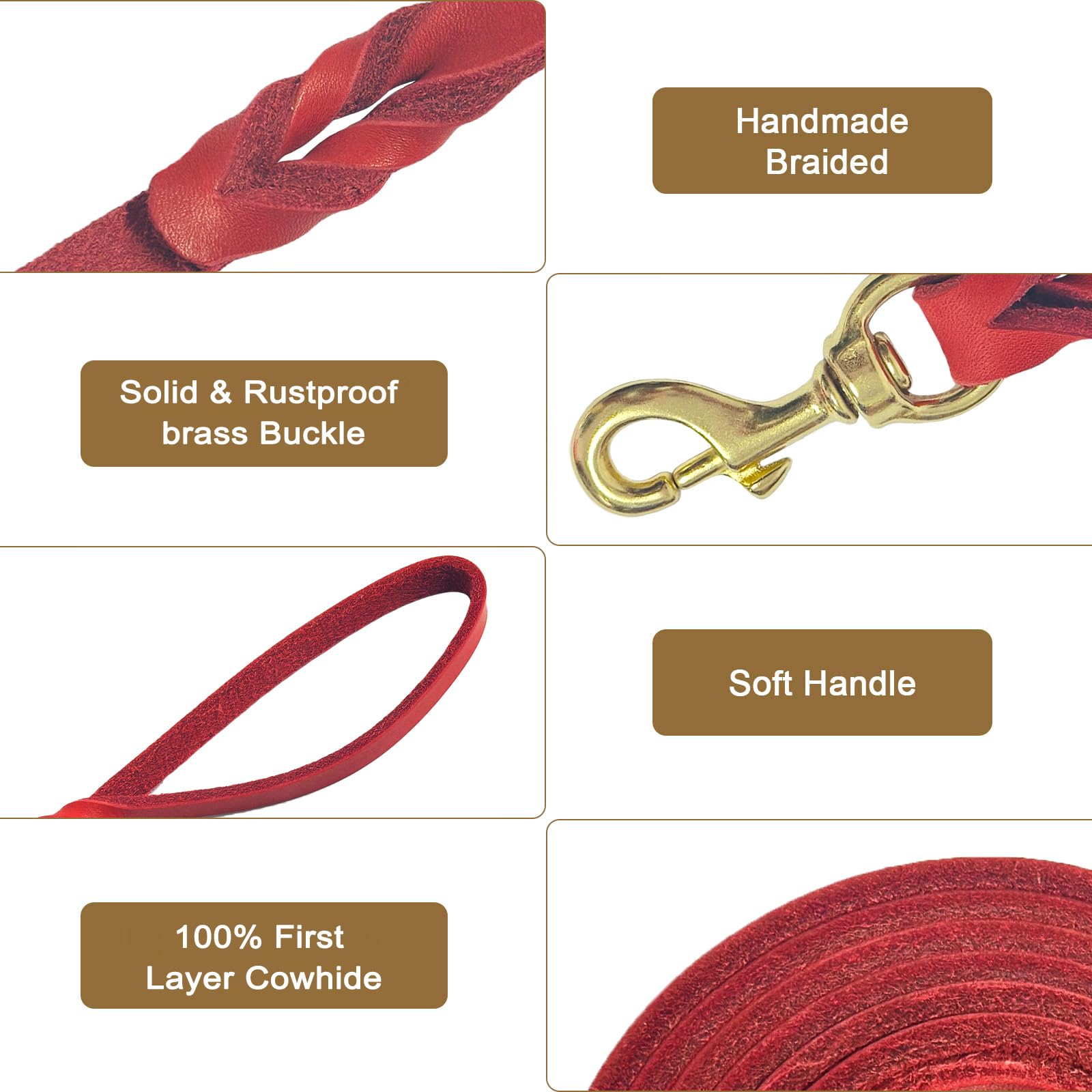 Guiding Star Leather Dog Leash 8ft, Dog Leashes for Large Dogs Heavy Duty, Soft Braided Handmade Leather Training Leash for Smal