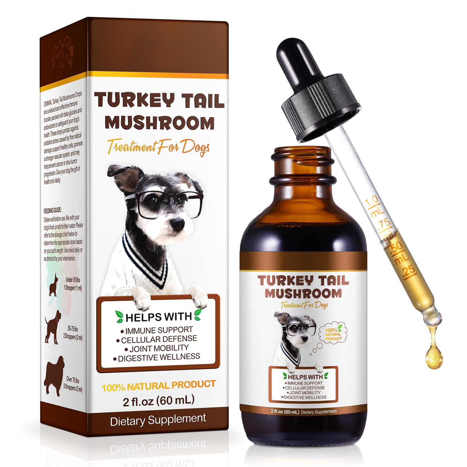Turkey Tail Mushroom for Dogs, Faster Absorption Turkey Tail Mushroom for Immune & Digestive, Joint, Energy, Dog Mushrooms Drop 