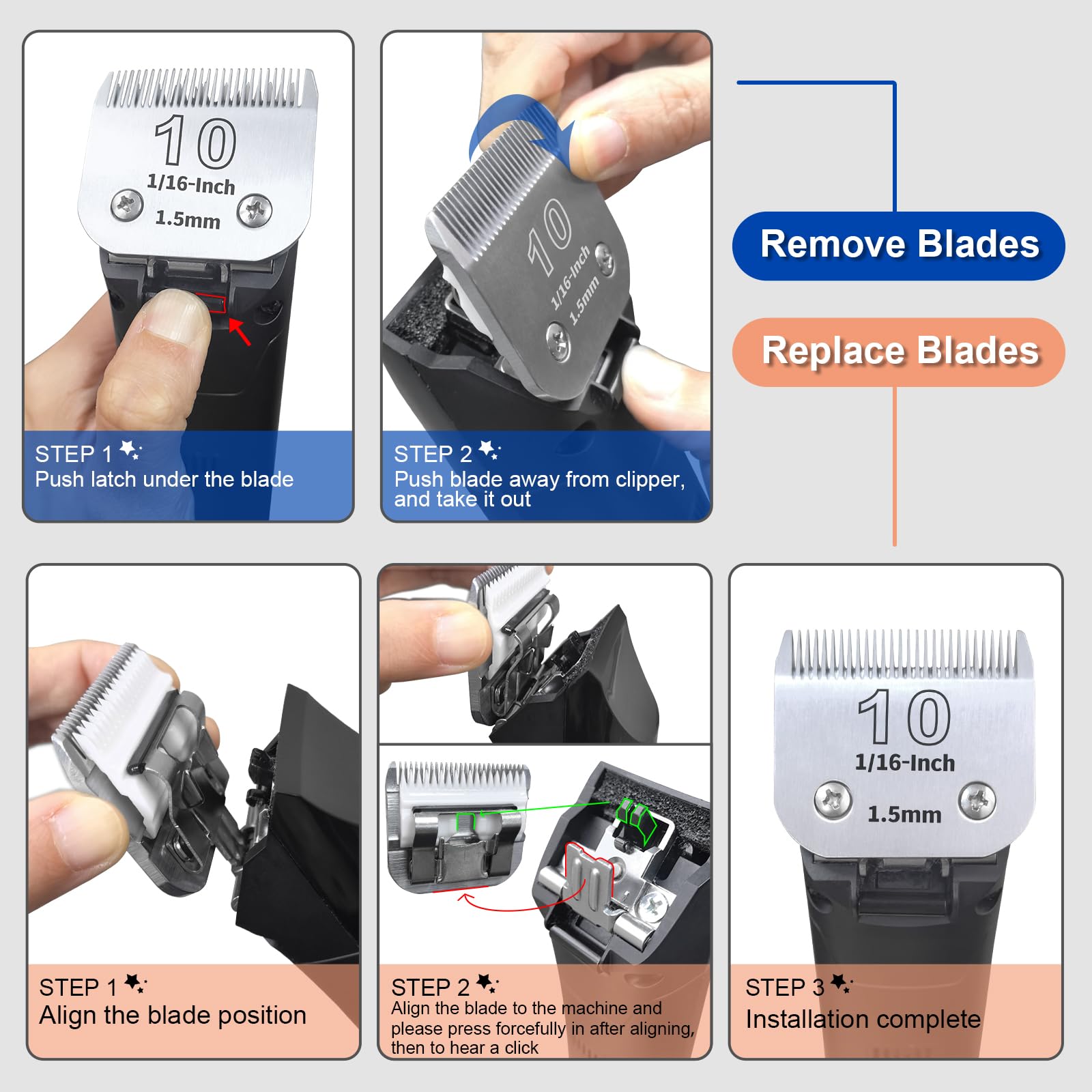 Yaziyir 3-3/4Fc Pet Dog Grooming Detachable Ceramic Blades,Compatible With Andis,Oster A5,Wahl Km10 Clippers,Cut Length 1/2''(13