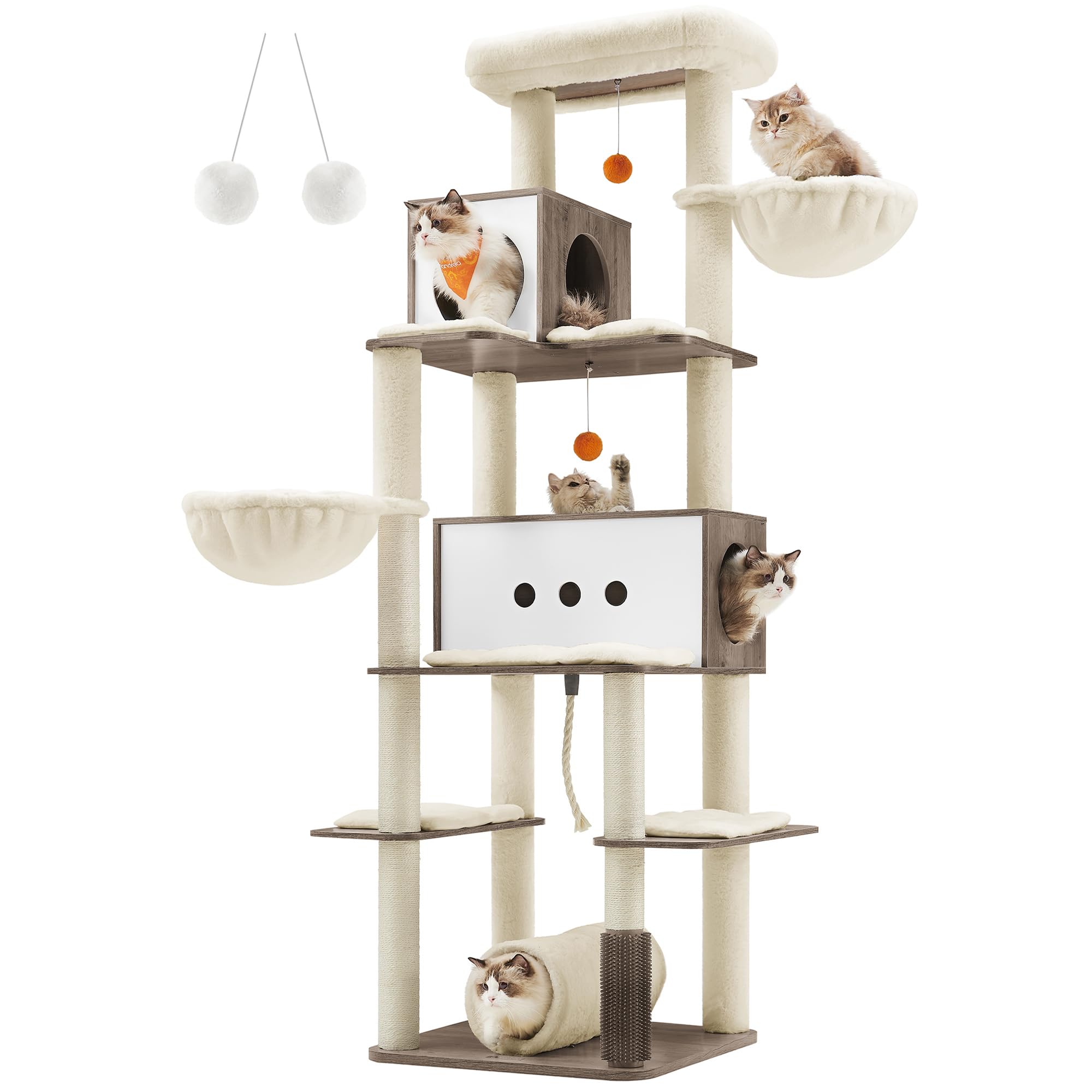 Feandrea Cat Tree, 77.5-Inch Tall Modern Cat Tower for Large Indoor Cats, Multi-Level Cat Condo with 2 Caves, 2 Hammocks, 4 Scra