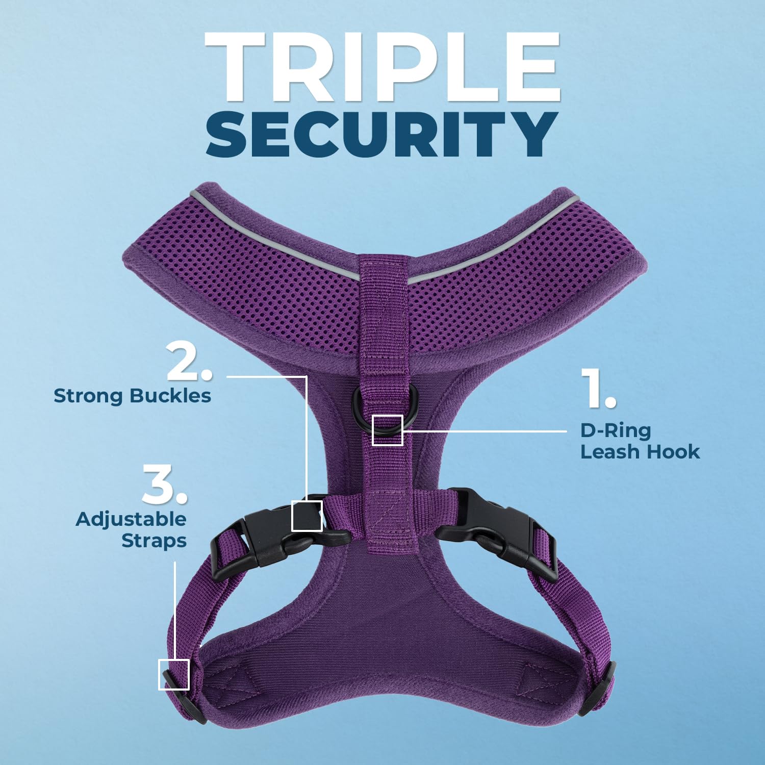 Voyager Aerolite No Pull Mesh Dog Harness With Lightweight, Soft, Breathable, Reflective Stitching, And Adjustable Straps For Walking, Running, Training, Heavy Duty And Durable - Purple, Xs