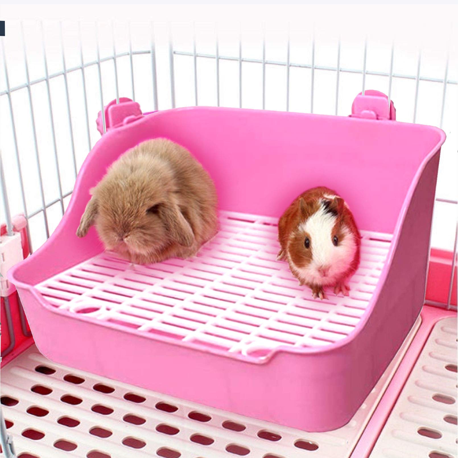 Hamiledyi Rabbit Litter Box, Plastic Rectangular Cage Toilet, Bunny Potty Trainer Corner, Small Pets Bedding Litter Box For Chinchilla Guinea Pig Ferret Hedgehog (Pink)