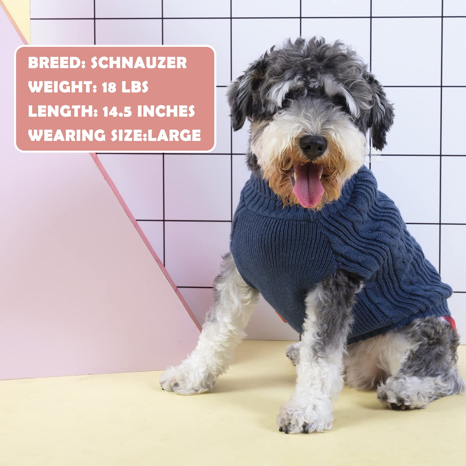 Kyeese Dog Sweaters For Small Dogs Navy Blue With Leash Hole Turtleneck Dog Pullover Sweater With Gingham Patchwork Knit Warm Puppy Sweater