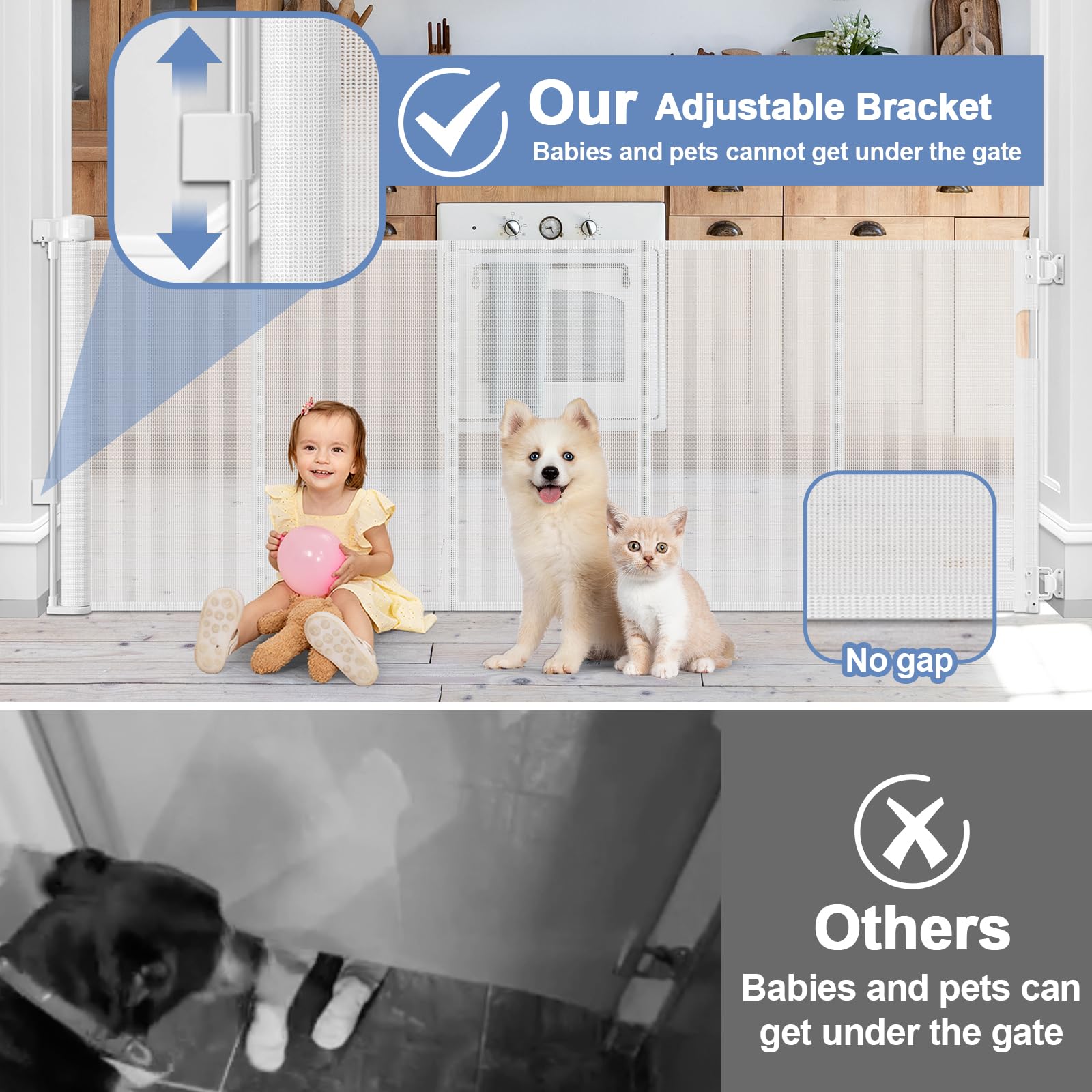 Reinforced Retractable Baby Gates with Support Rod 60'' Wide Retractable Baby Gate for Stairs Retractable Dog Gate Outdoor Retra