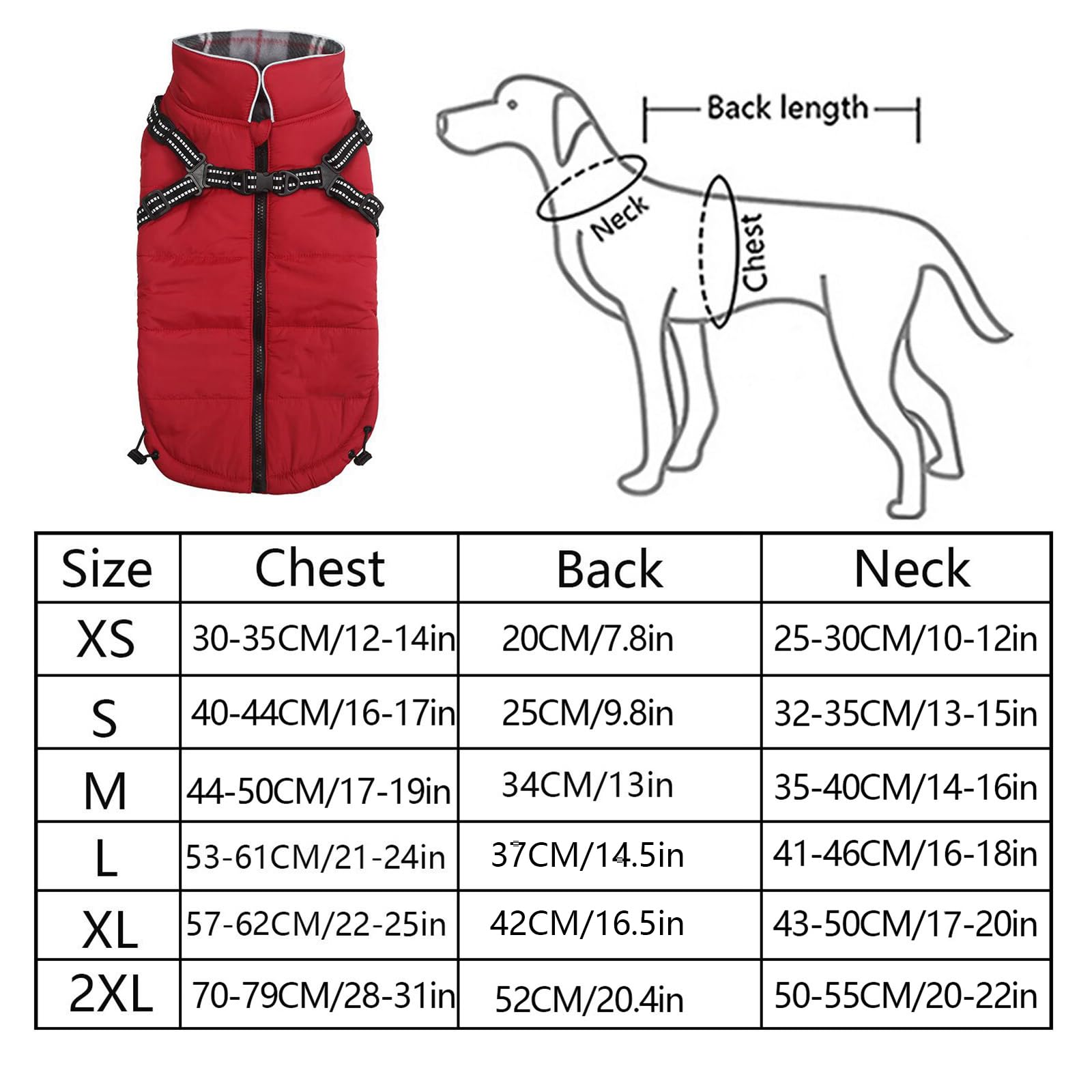 Geyecete Winter Warm Coat Waterproof Dog Jacket with Harness Traction Belt,Pet Outdoor Jacket Dog Autumn and Winter Clothes-Red-