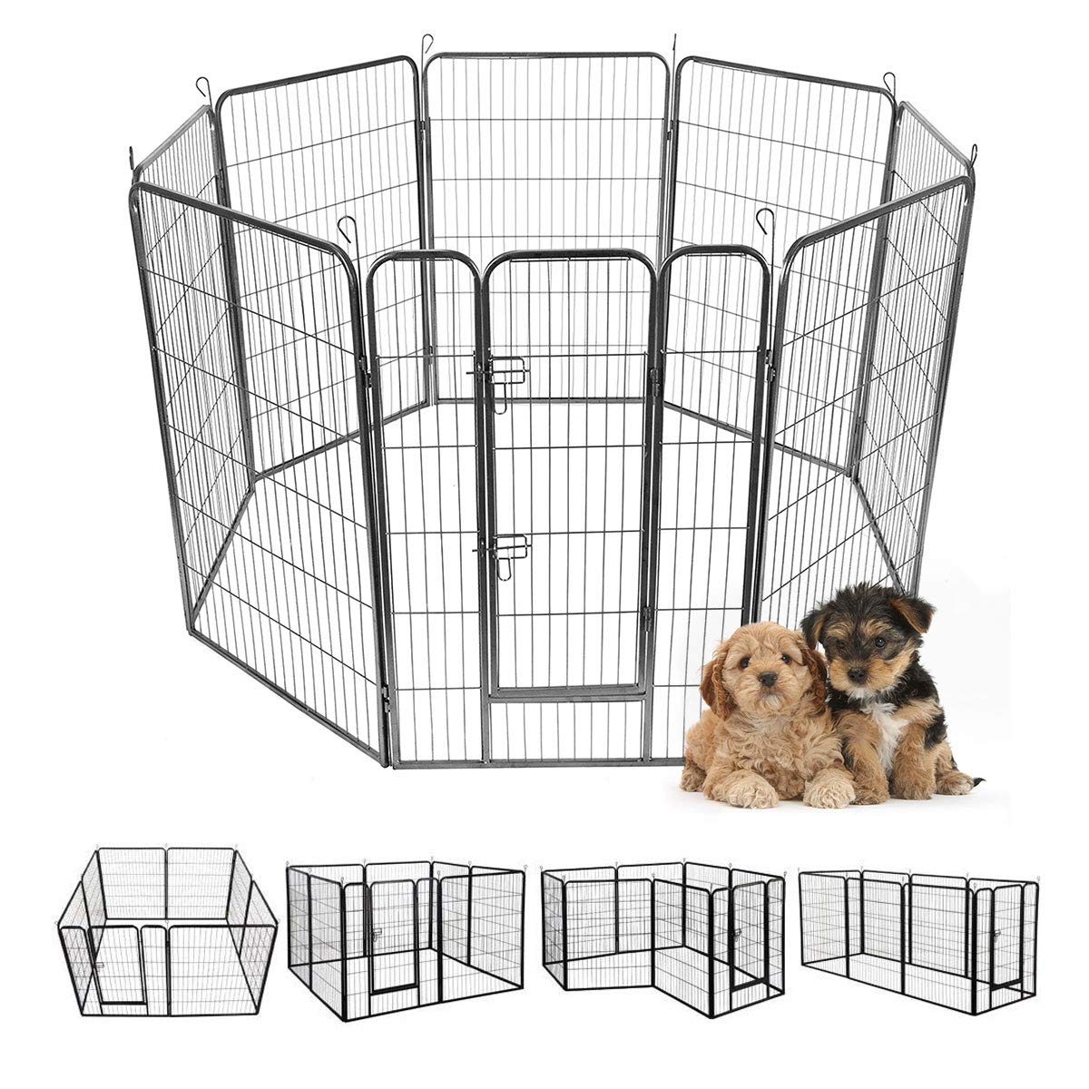 Giantex 48" Metal Dog Fence with Door, 8 Panels Portable Playpen for Large Dogs, Black