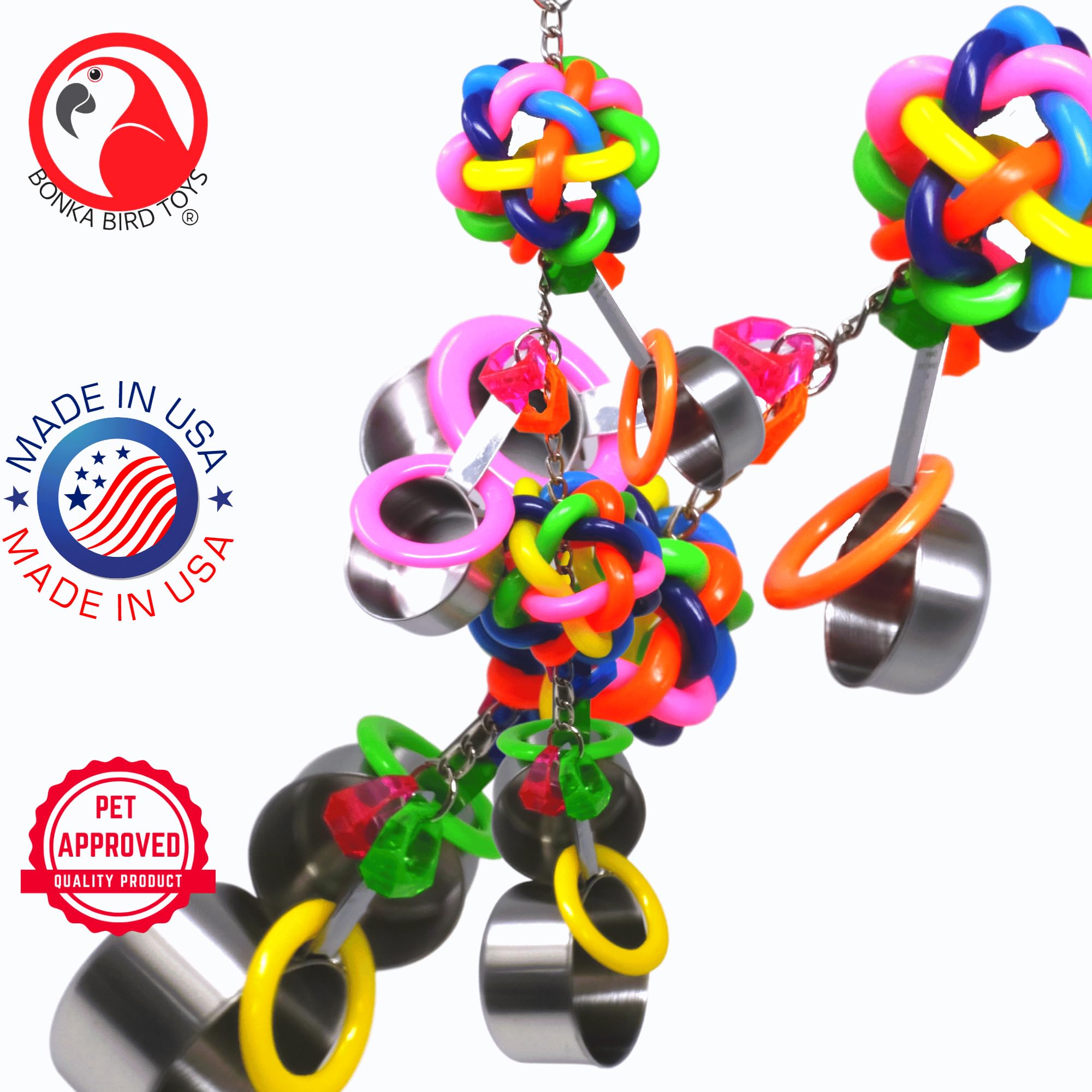 Bonka Bird Toys 2168 Duo Pot Ring 21 High by 5 Wide Large Parrot Puzzle Cage Toy, Macaw, Amazon, Eclectus, and Similar