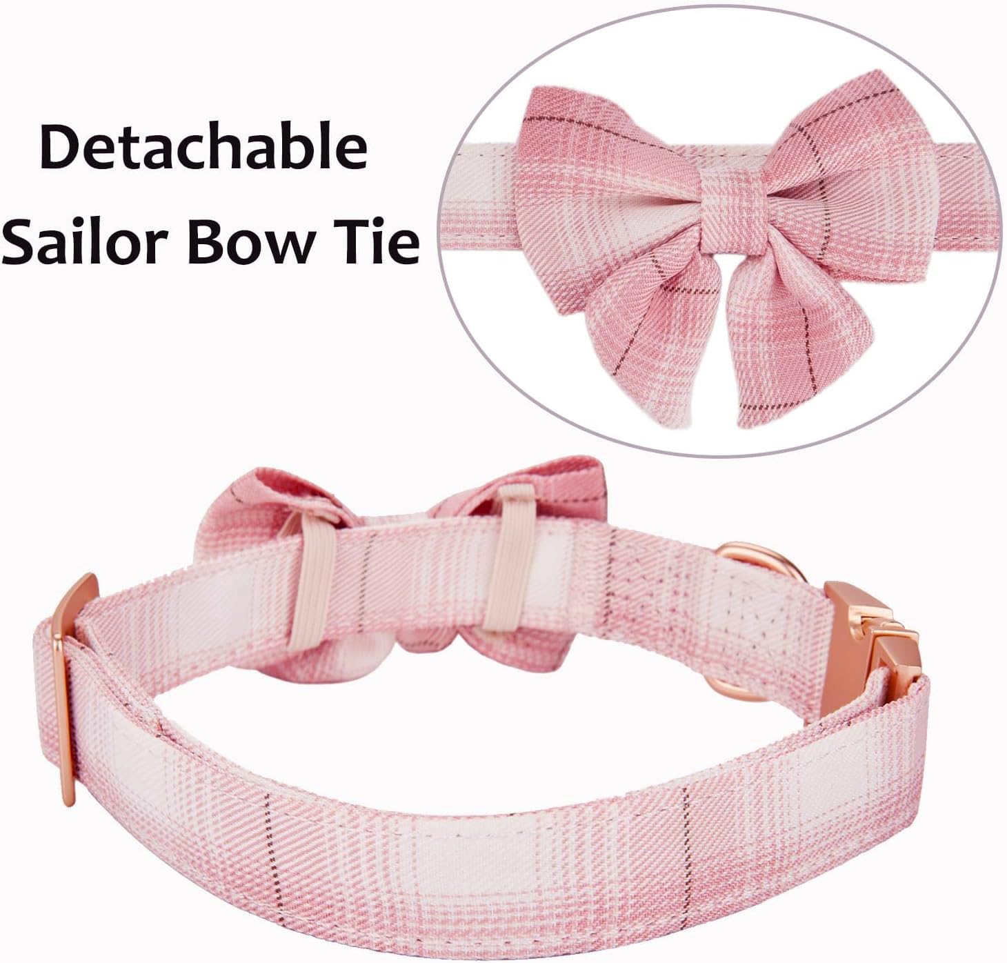 Ewinoom Bowtie Dog Collar Adjustable Soft Collars With Detachable Bow Tie And Metal Buckle For Small Medium Large Dogs,Plaid Pin