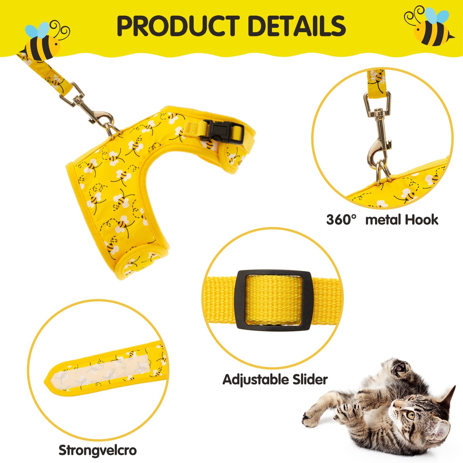 Bingpet Cat Harness With Leash And Collar For Walking - Escape Proof With 59 Inches Leash - Adjustable Soft Vest Harnesses For Medium Large Cats