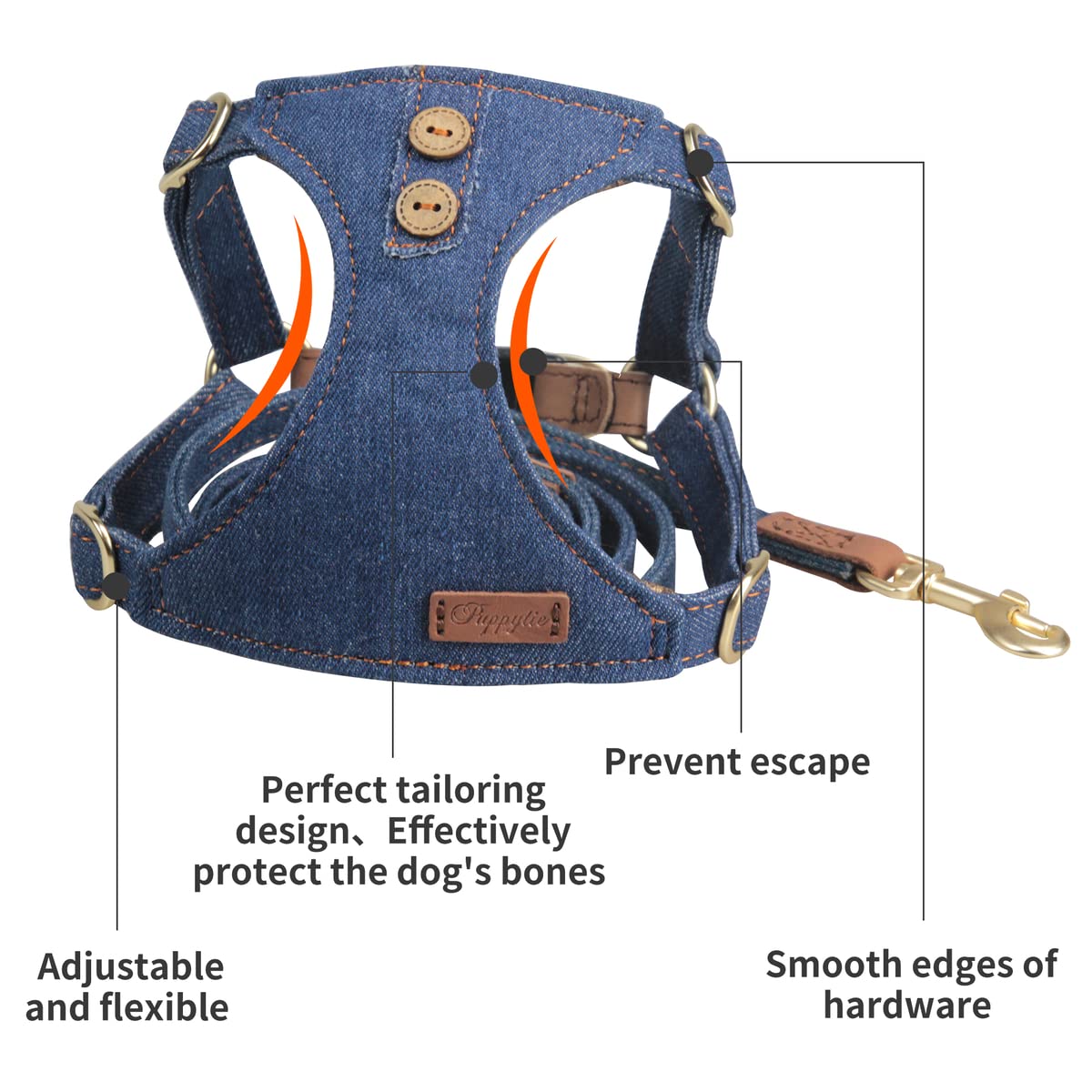 No Pull Xs Dog Harness With Multifunction Dog Leash,Soft Adjustable No Choke Escape Proof Pet Harness Vest,Denim Blue,Xs