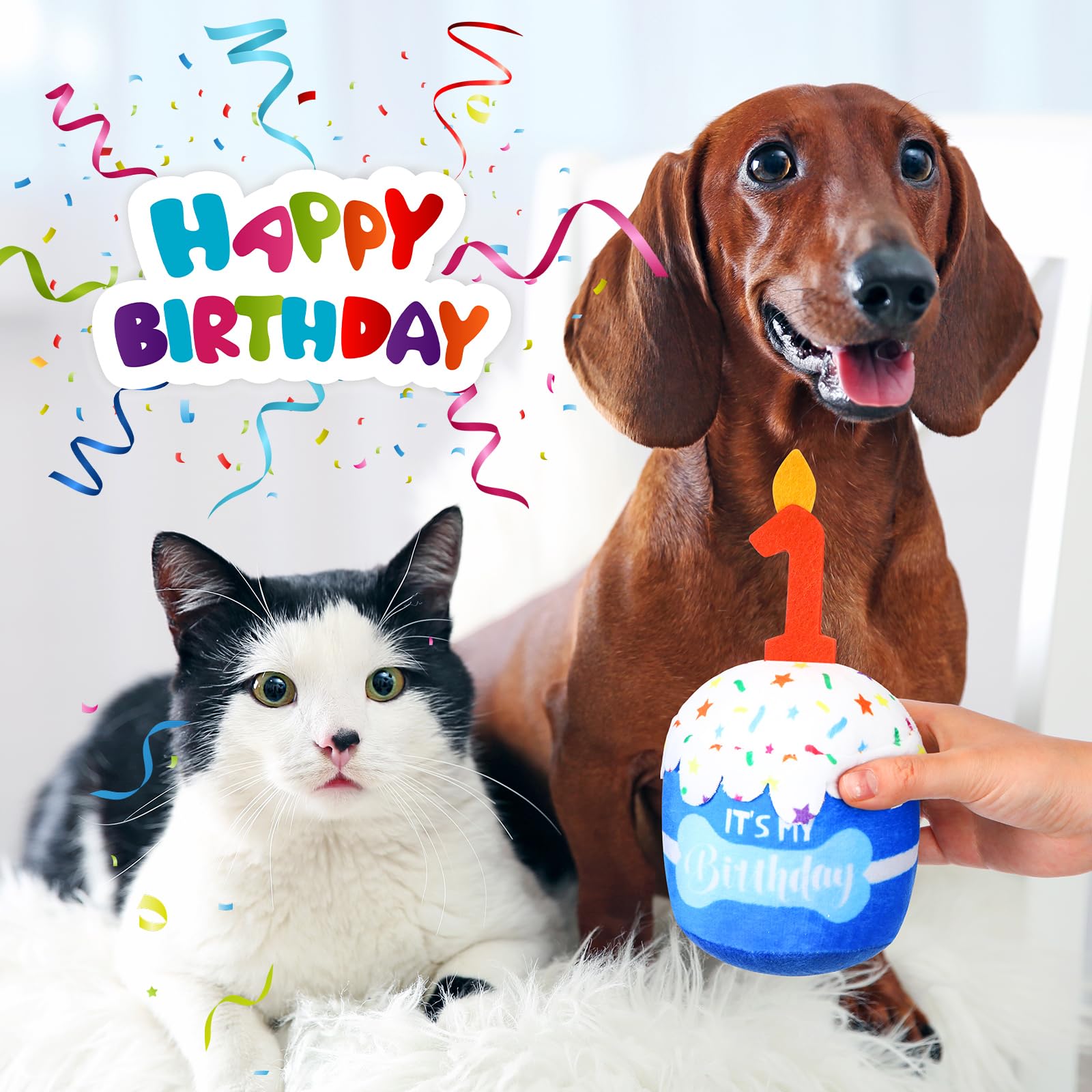 Dansydaisy Dog 1St Birthday Cake Toy Accessories For Girl Boy Gifts, Blue Squeaky Plush Toy For Dog Birthday Party Decor Favor F