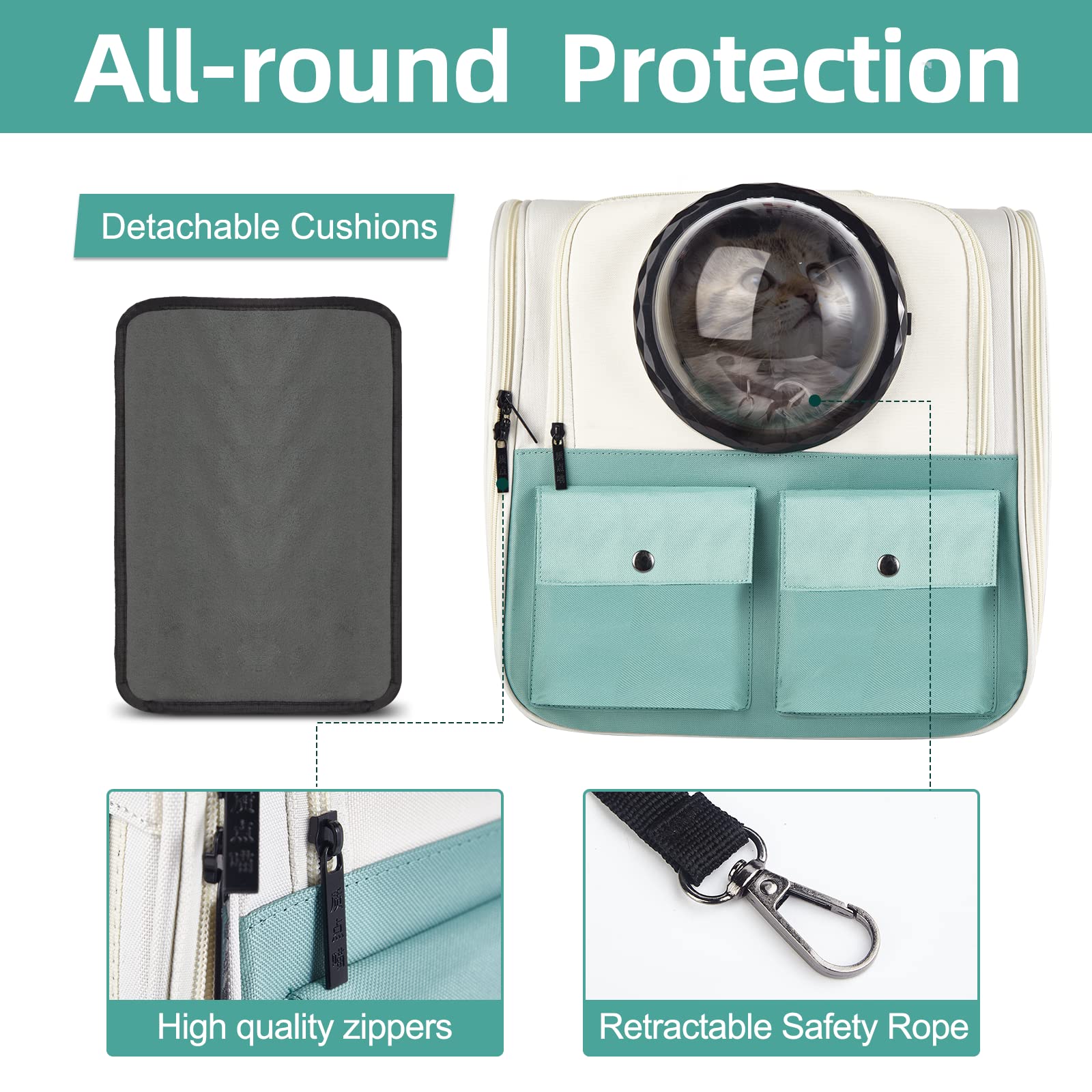 Top Tasta Cat Backpack Carrier, Airline Approved, Ventilated Design, Breathable Mesh For Small Cats And Dogs For Hiking And Camping, Carry Up To 25 Pounds (Light Blue)