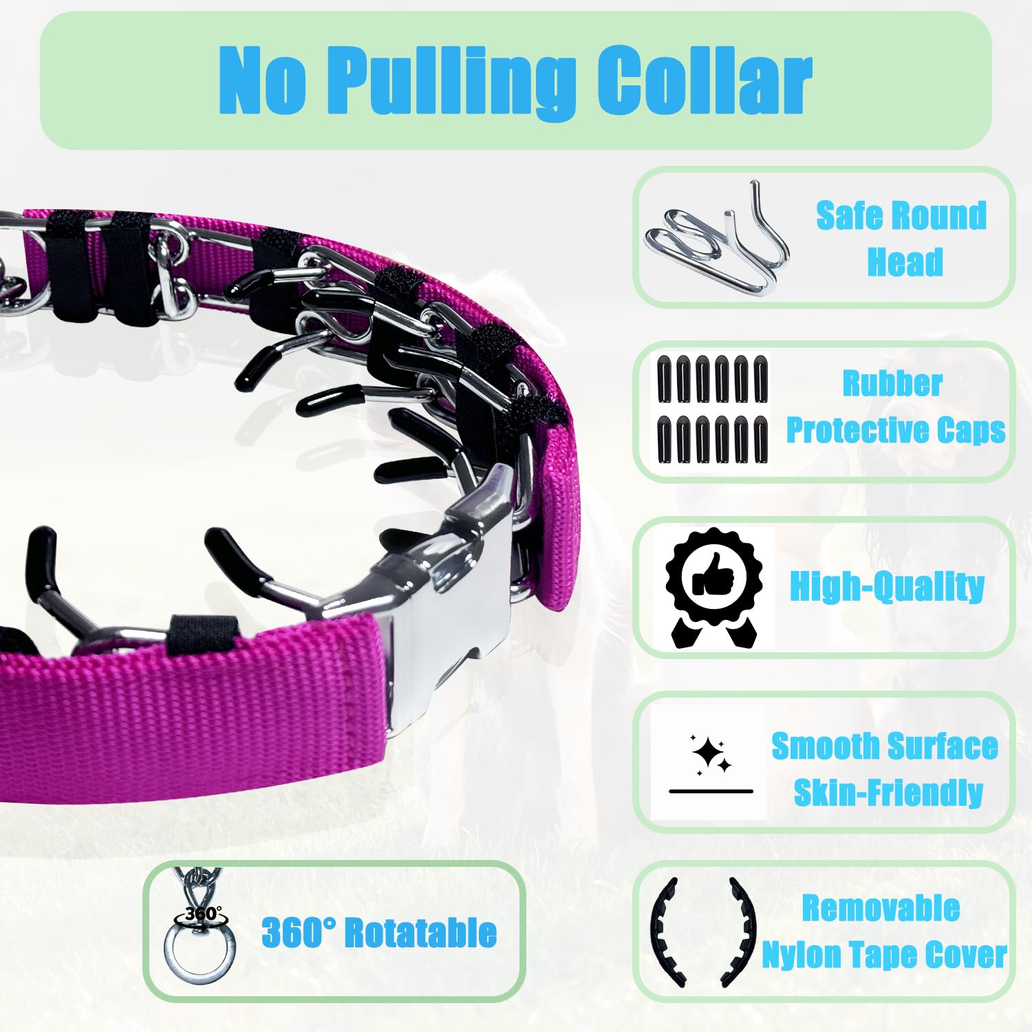 Prong Training Collar for Dogs, Adjustable Dog Training Pinch Collar with Quick Release Buckle, No Pull Collar for Small Medium