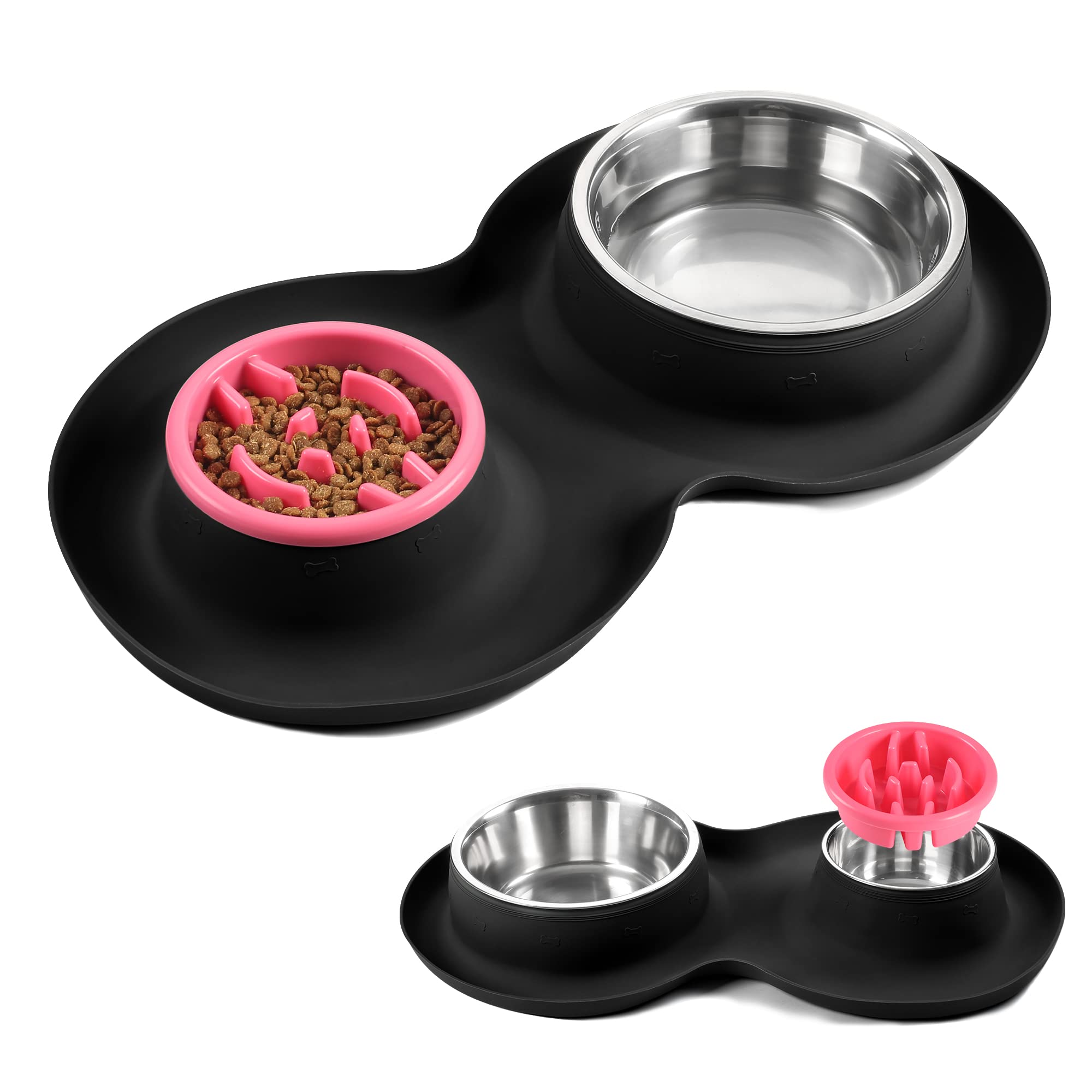 Yacee 100% Waterproof BPA Free Pet Dog Bowls2 Stainless Steel(53oz+27oz) with 1.35
