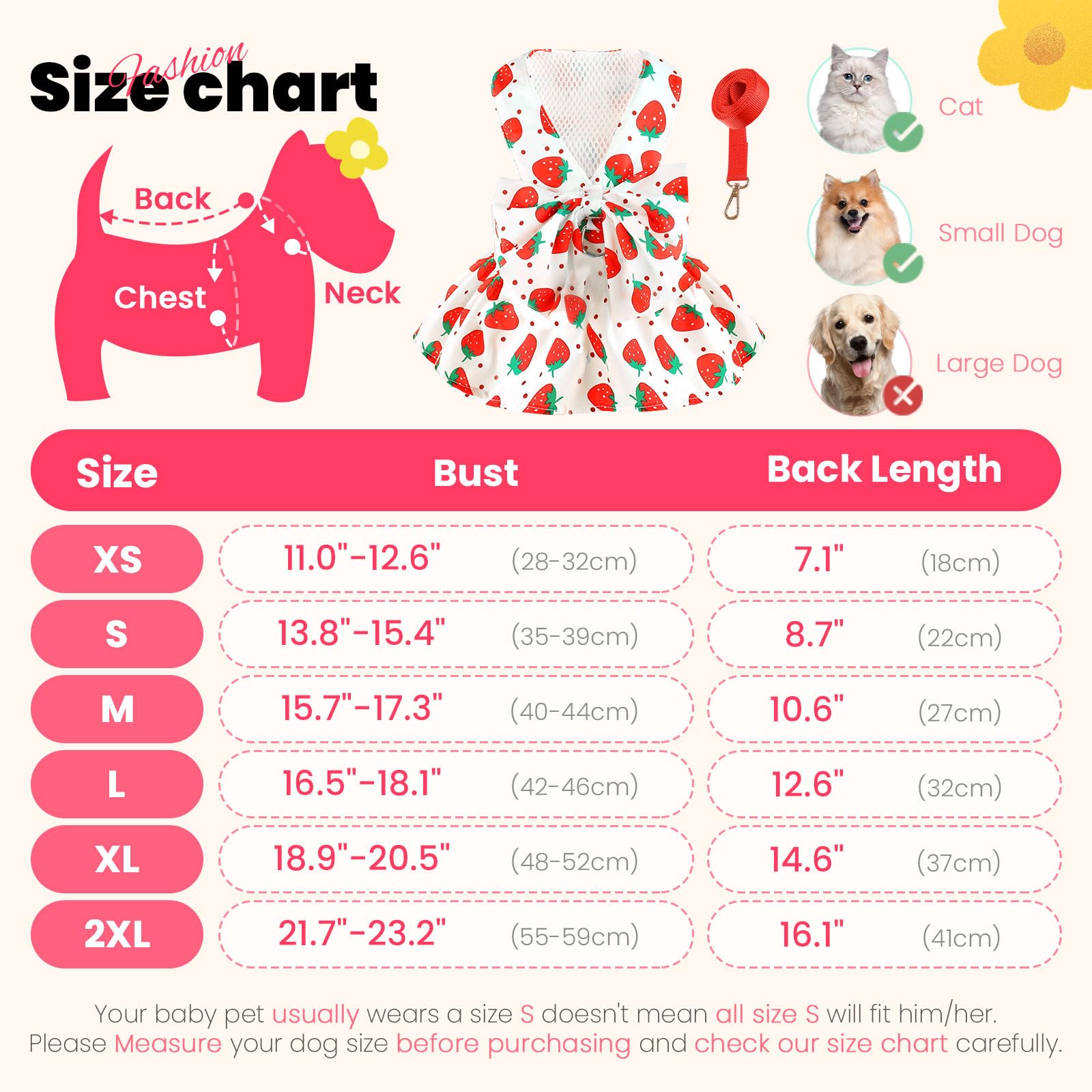 Abrrlo Cute Dog Dress Small Dog Clothes For Girls Female Puppy Outfits Red Strawberry Pet Summer Clothes Bowknot Doggy Cat Princ