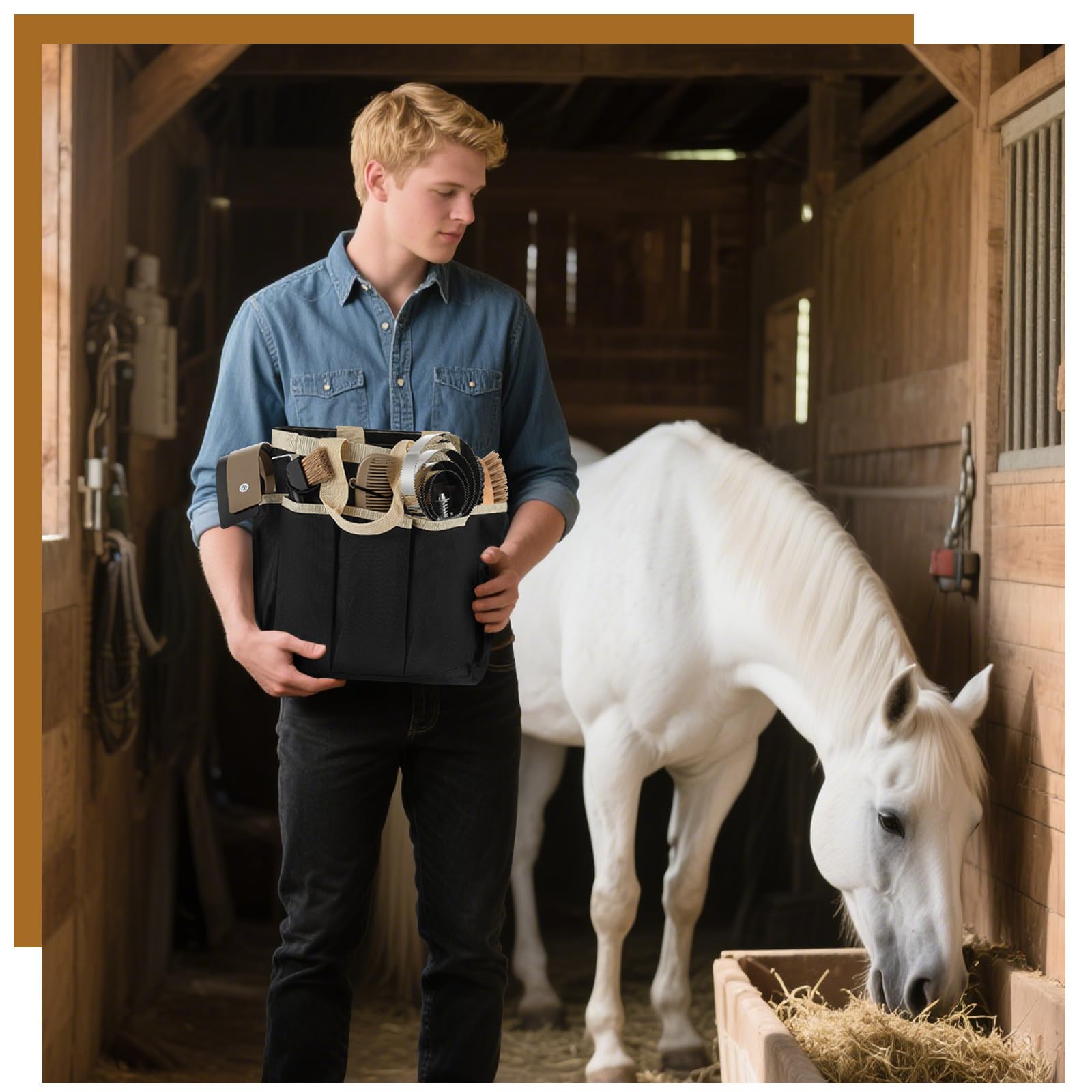 Abbylike 12 Pieces Horse Grooming Kit with Organizer Tote Bag Tack Room Supplies Horse Brush Sets Equine Care Cleaning Kit Shedd