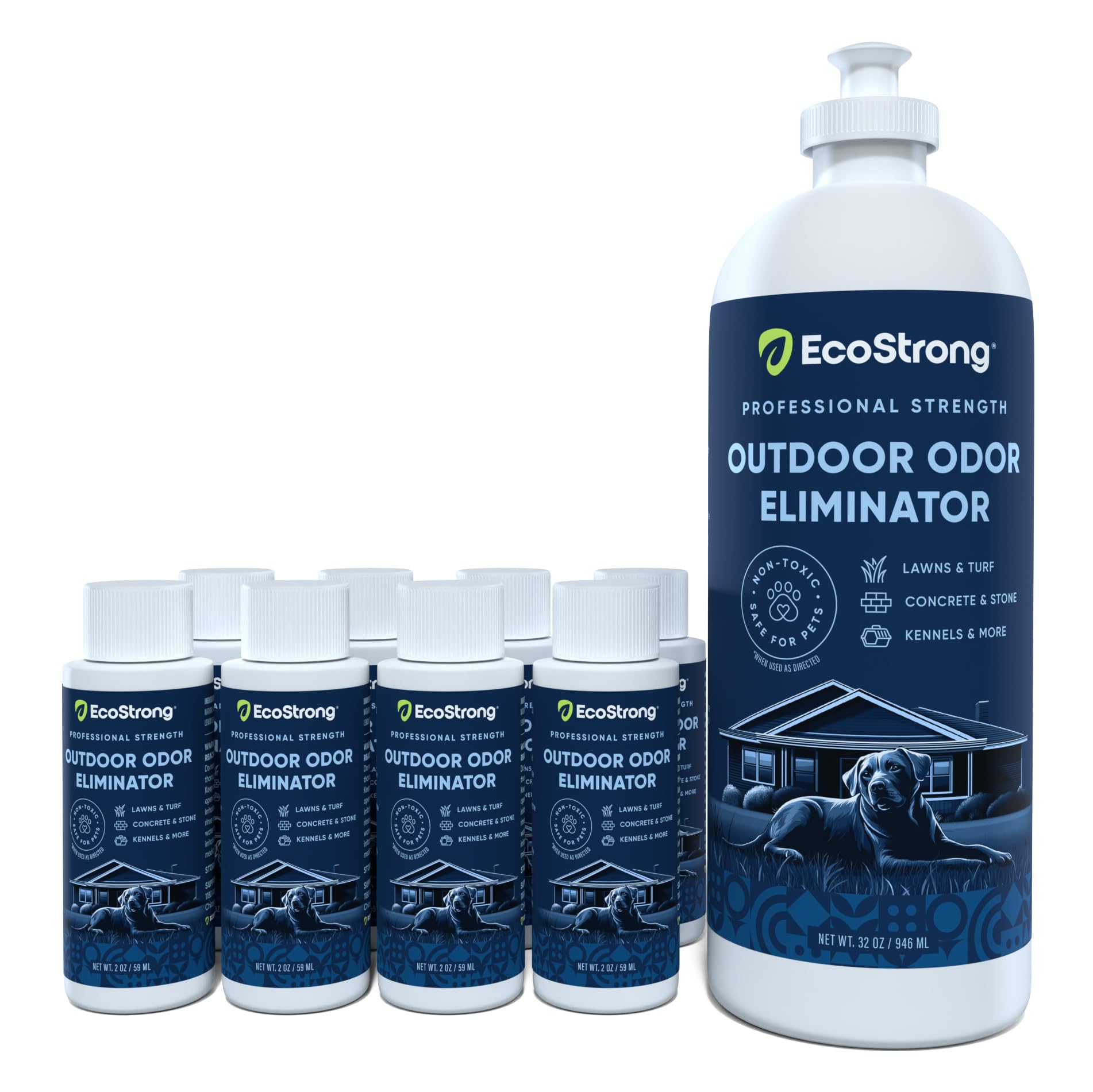 Outdoor Odor Eliminator | Outside Dog Urine Enzyme Cleaner – Powerful Pet, Cat, Animal Scent Deodorizer | Professional Strength For Yard, Turf, Kennels, Patios, Decks (10-2Oz Shots With Halo Sprayer)