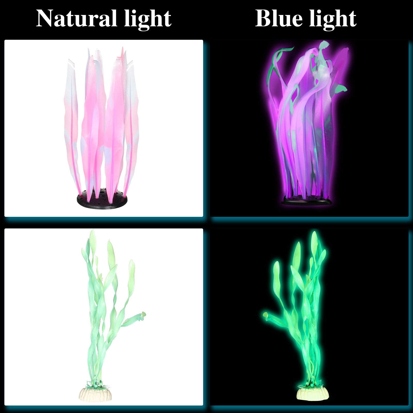 Frienda 8 Pieces Glowing Fish Tank Decorations Plants with 2 Style Glowing Kelp, Sea Anemone, Simulation Coral, Jellyfish, Lotus