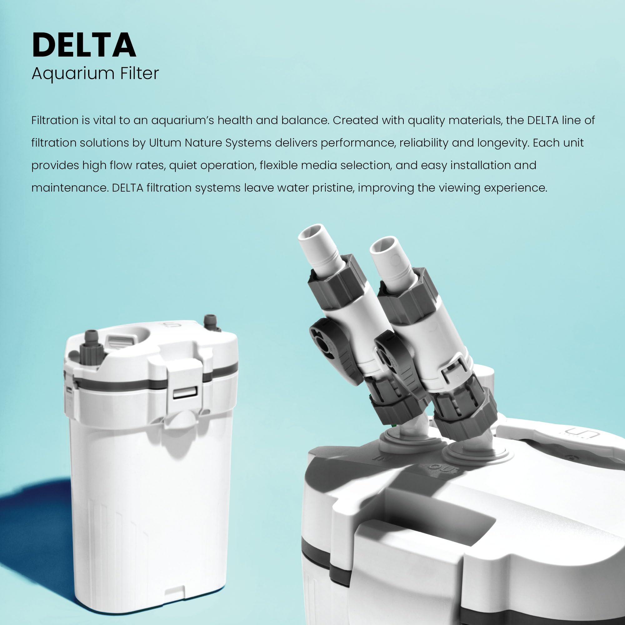 Ultum Nature Systems Canister Filter For Aquariums - 2 Stage External Fish Tank Filter, 60 Gph, For Tanks Up To 16 Gallons (Delta 30)