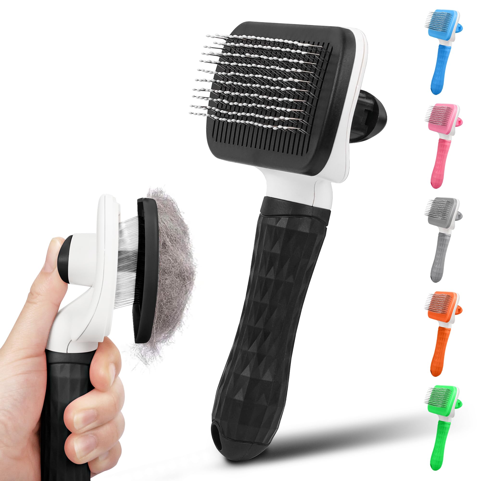 Pwod Dog & Cat Brush, Black Self Cleaning Slicker Brush For Pets, Upgraded Dog Brush For Shedding Massaging And Grooming, Remove