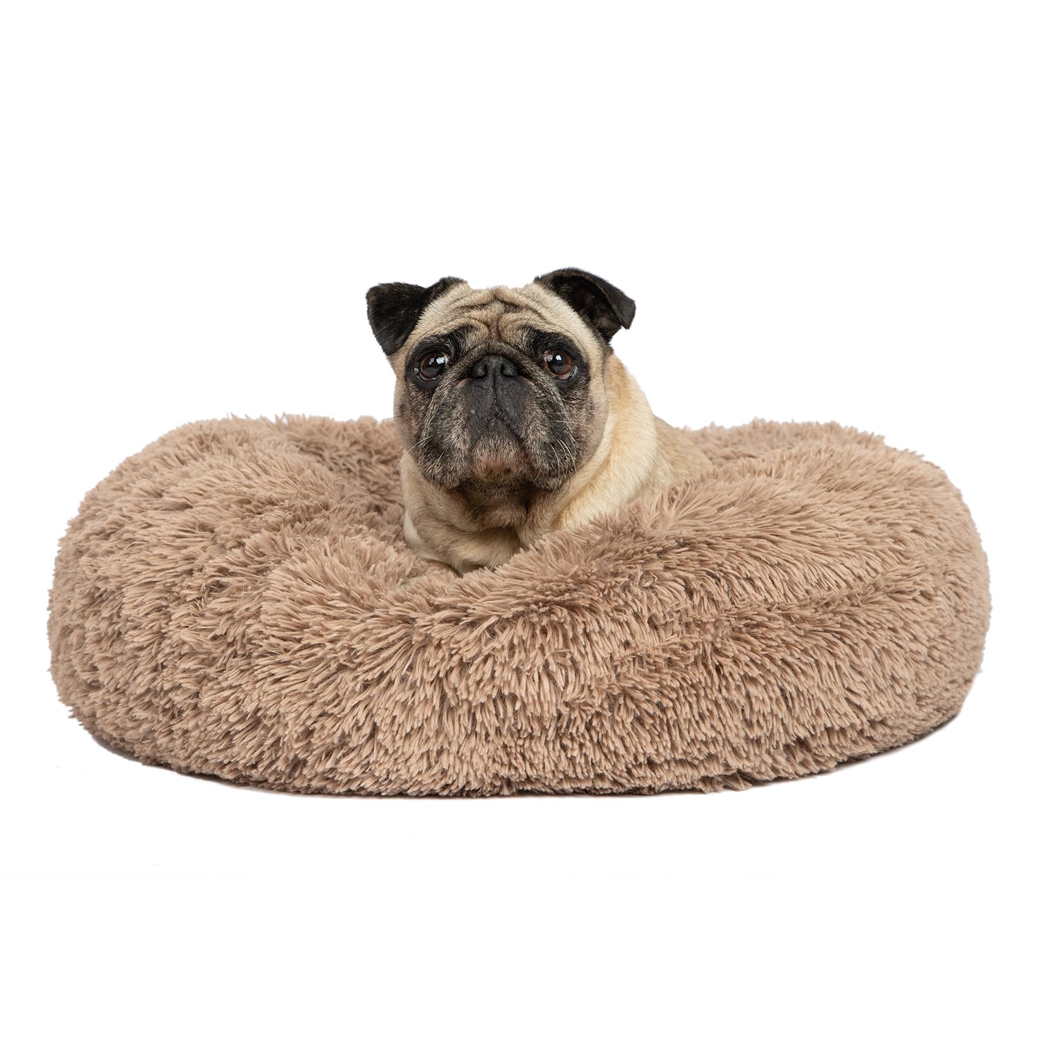 Best Pet Supplies Round Donut Dog Bed With Plush Faux Fur Fabric, Calming, Anti-Anxiety Cushion For Indoor Pets, Slip-Resistant 