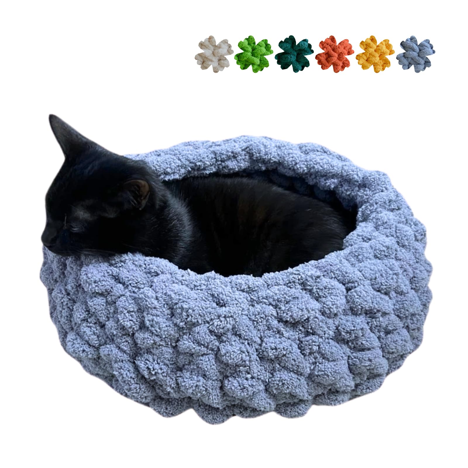 Urnat Cat Nest Bed - Premium Handwoven Washable Extra Soft Round Cave House Furniture For Indoor Kitten (Grayish Blue,Medium)