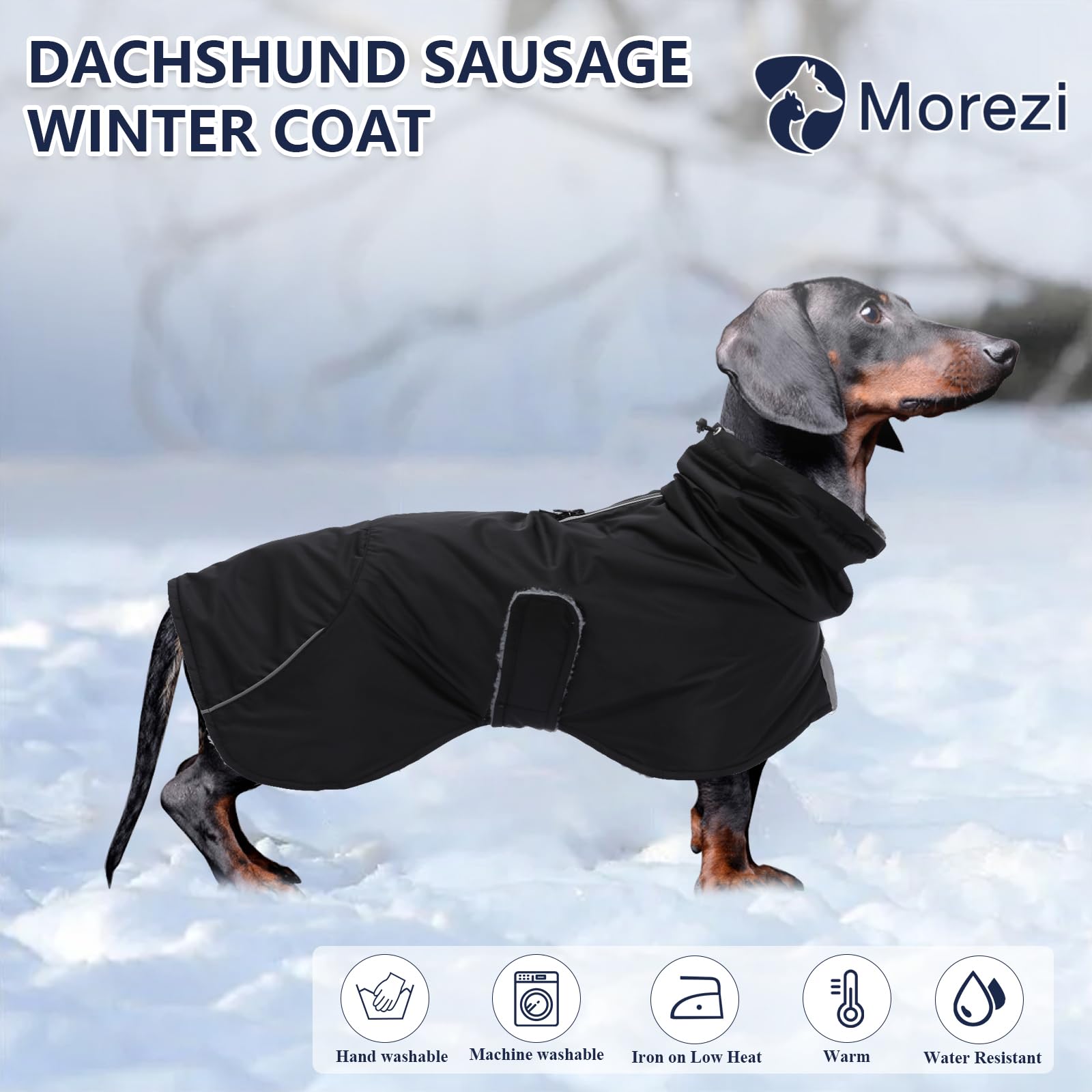 Dachshund Coats Waterproof, Perfect For Dachshunds, Sausage, Weiner Dog Winter Coat With Padded Fleece, Puppy Snowsuit With Adjustable Bands And High Vis Reflective Trim - Black - Xs