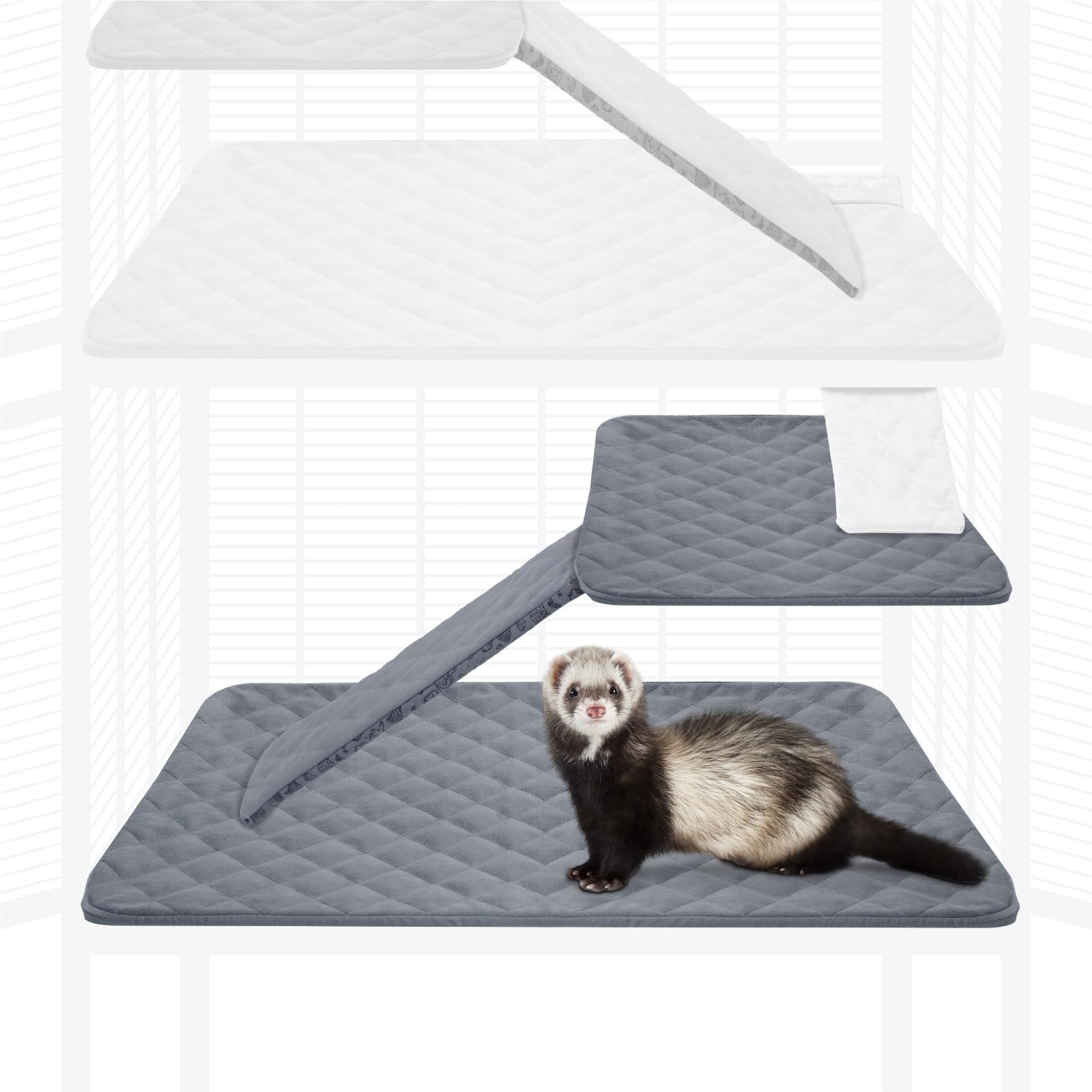 Paw Inspired Fitted Fleece Cage Liner Set For Ferret Nation, Critter Nation Single Unit (Bottom Pan Liner, Ramp Cover, Shelf Lin