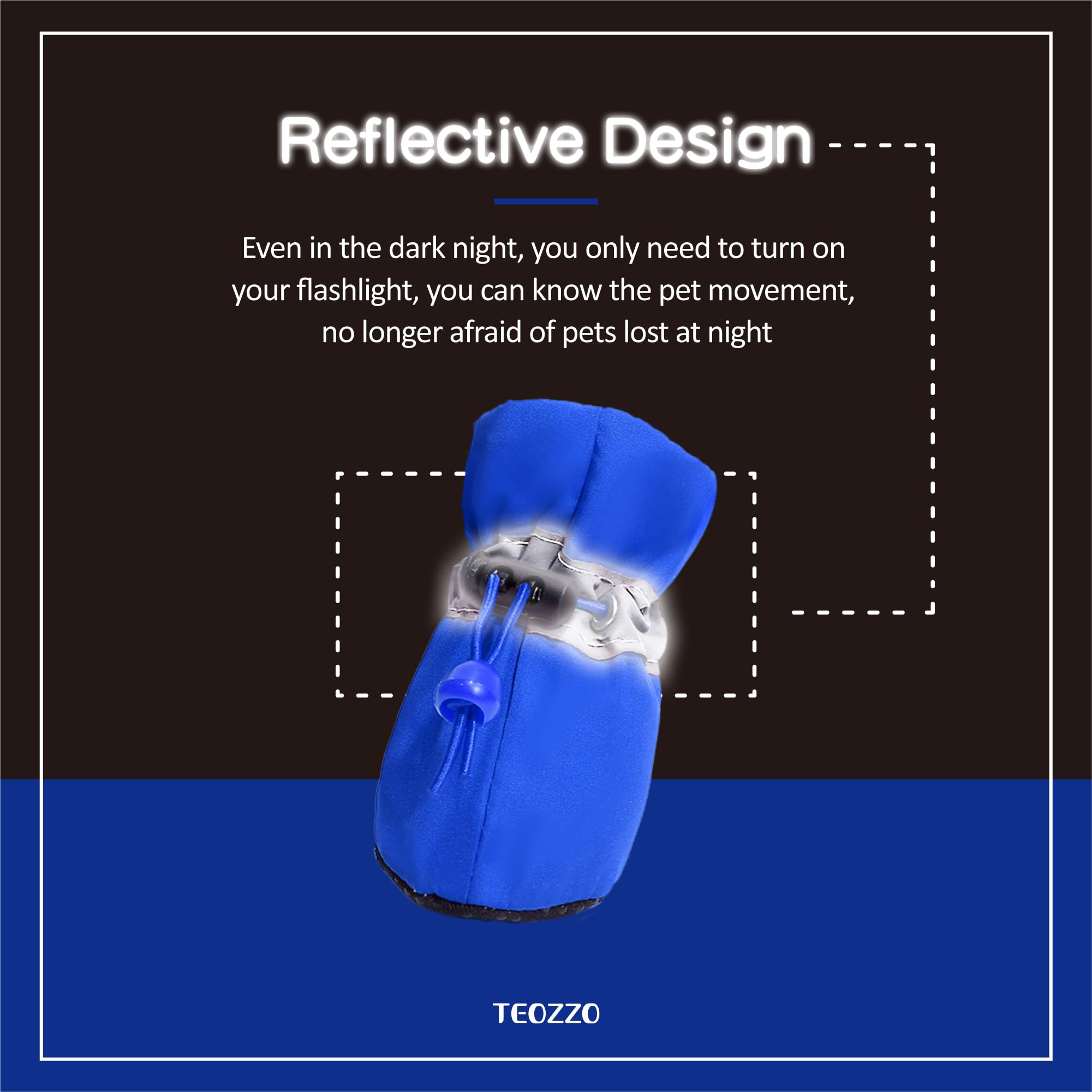 Teozzo Dog Shoes Dog Boots & Paw Protector, Anti-Slip Sole Winter Dog Booties With Reflective Straps Boots For Small Medium 4Pcs