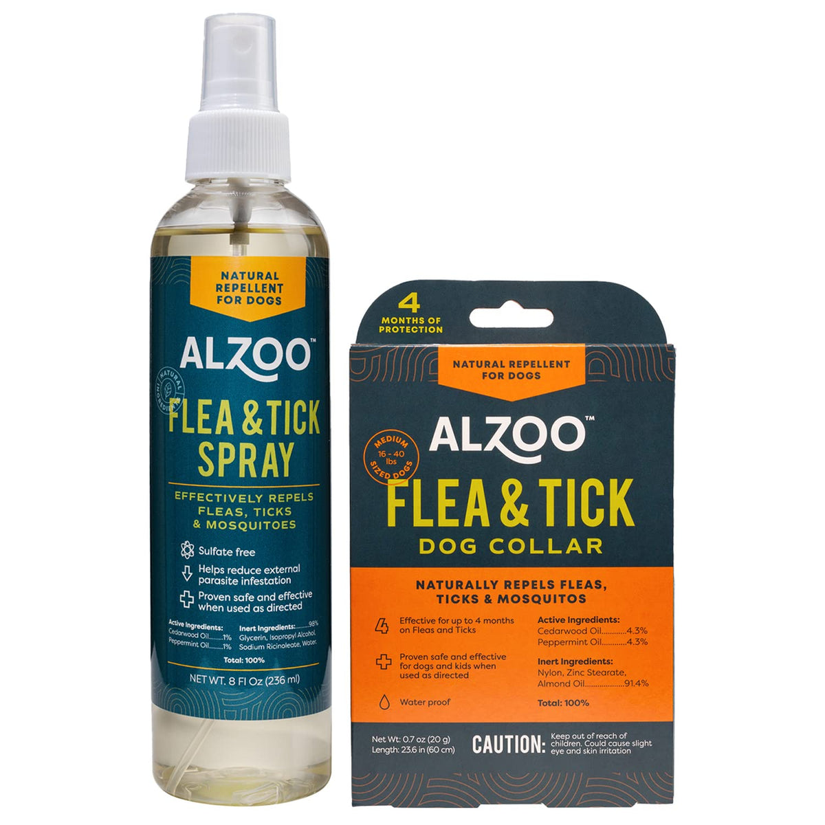 Alzoo Flea & Tick Dog Collar And 8 Fl. Oz. Flea & Tick Repellent Spray For Dogs, Medium-Sized Dogs: 16-40 Lbs, 100% Plant-Based 