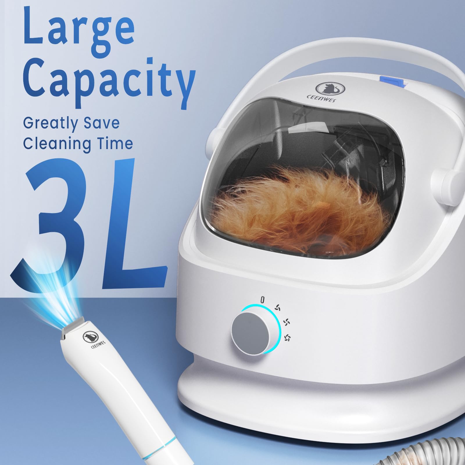 3L Dog Grooming Vacuum Dog Grooming Kit Professional Dog Hair Vacuum Pet Grooming Vacuum Pet Hair Removal Tool Dog Clipper Pet G