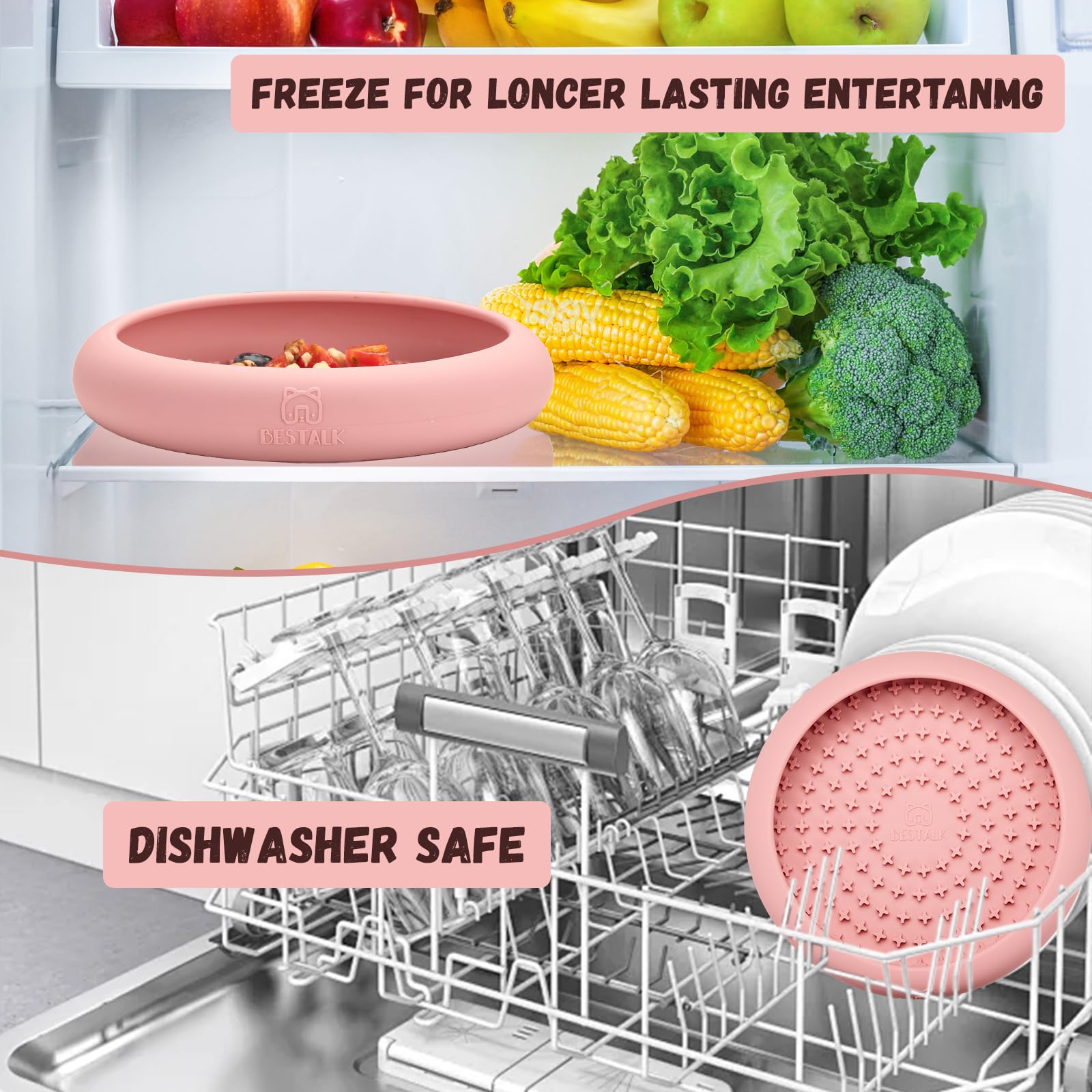 Bestalk Anxiety Relief Slow Feeder Dog Lick Mat Treat Dispenser, Non-Slip Licking Bowl Enrichment Toys, BPA Free Silicone, Dishw