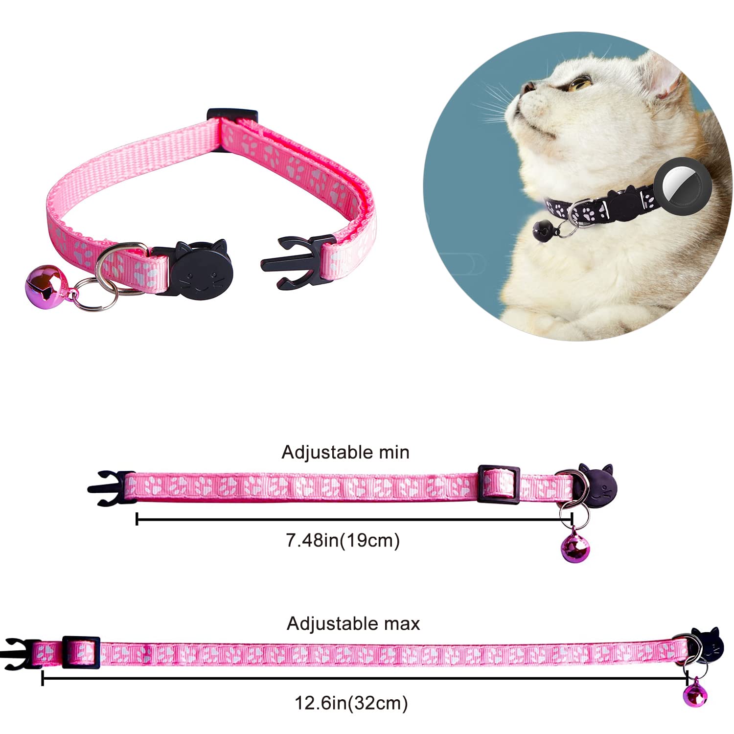Flymind 18Pcs Reflective Cat Id Collars With Bell Adjustable 19-32Cm, Soft Nylon Adjustable Breakaway Identification Collars For