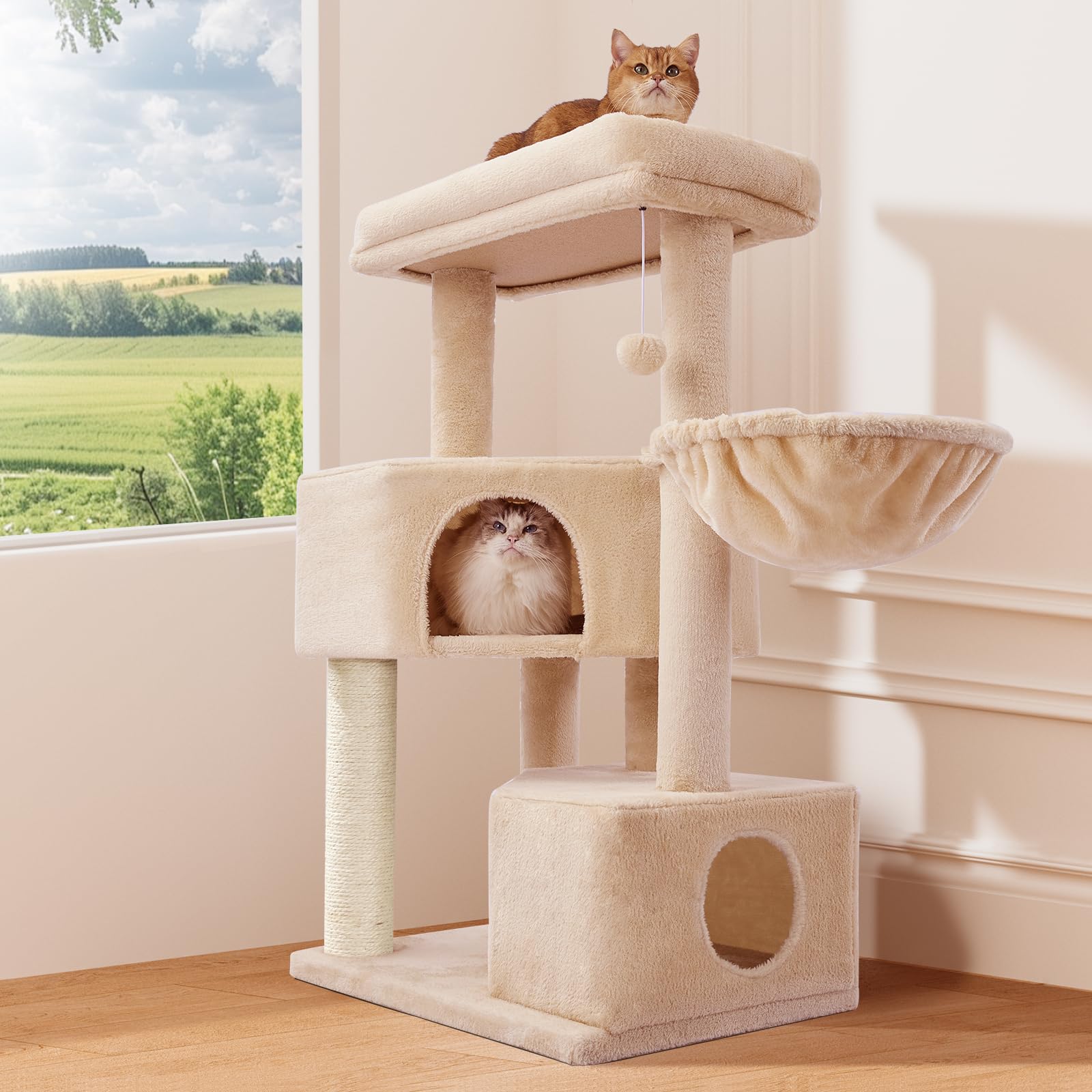 Gardner Pet 41'' Tall Cat Tree For Medium-Large Cats, Heavy Duty Cat Tower With 2.8In Posts & Washable Top Perches, Space-Saving