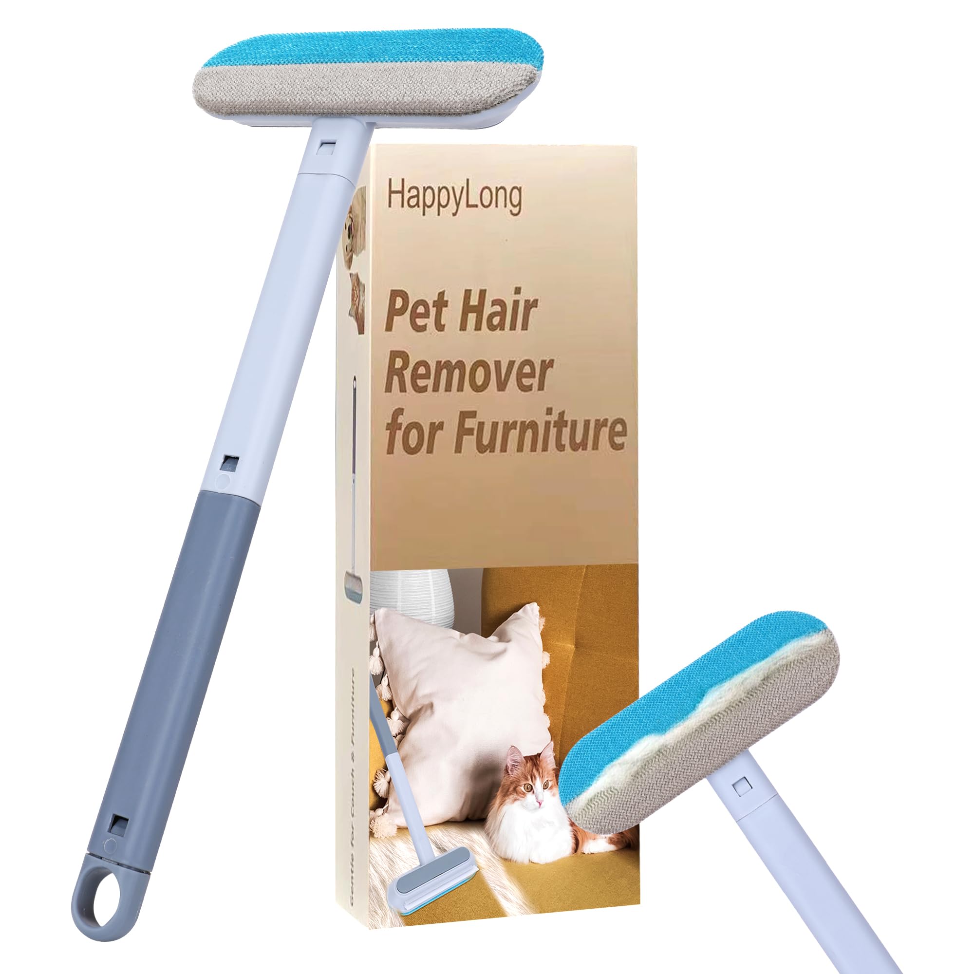Happylong Pet Hair Remover For Furniture, Reusable, Washable Lint Brush For Dog And Cat Hair - 17.3Inch Extendable, Gentle On Co