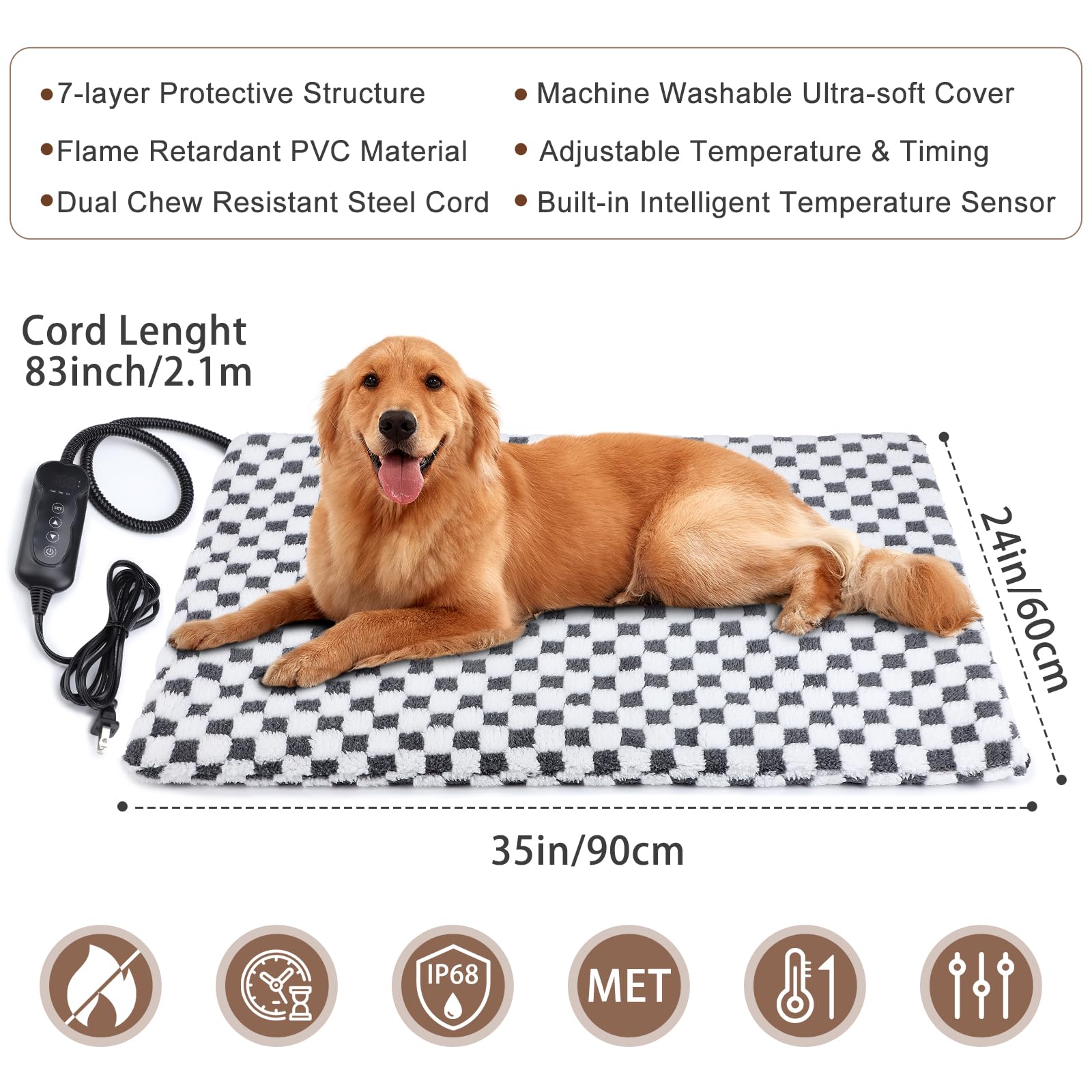 Mixjoy Pet Heating Pad - 11 Adjustable Temperature With Timer For Dogs And Cats, Electric With Washable Cover, Heated Pet Bed -