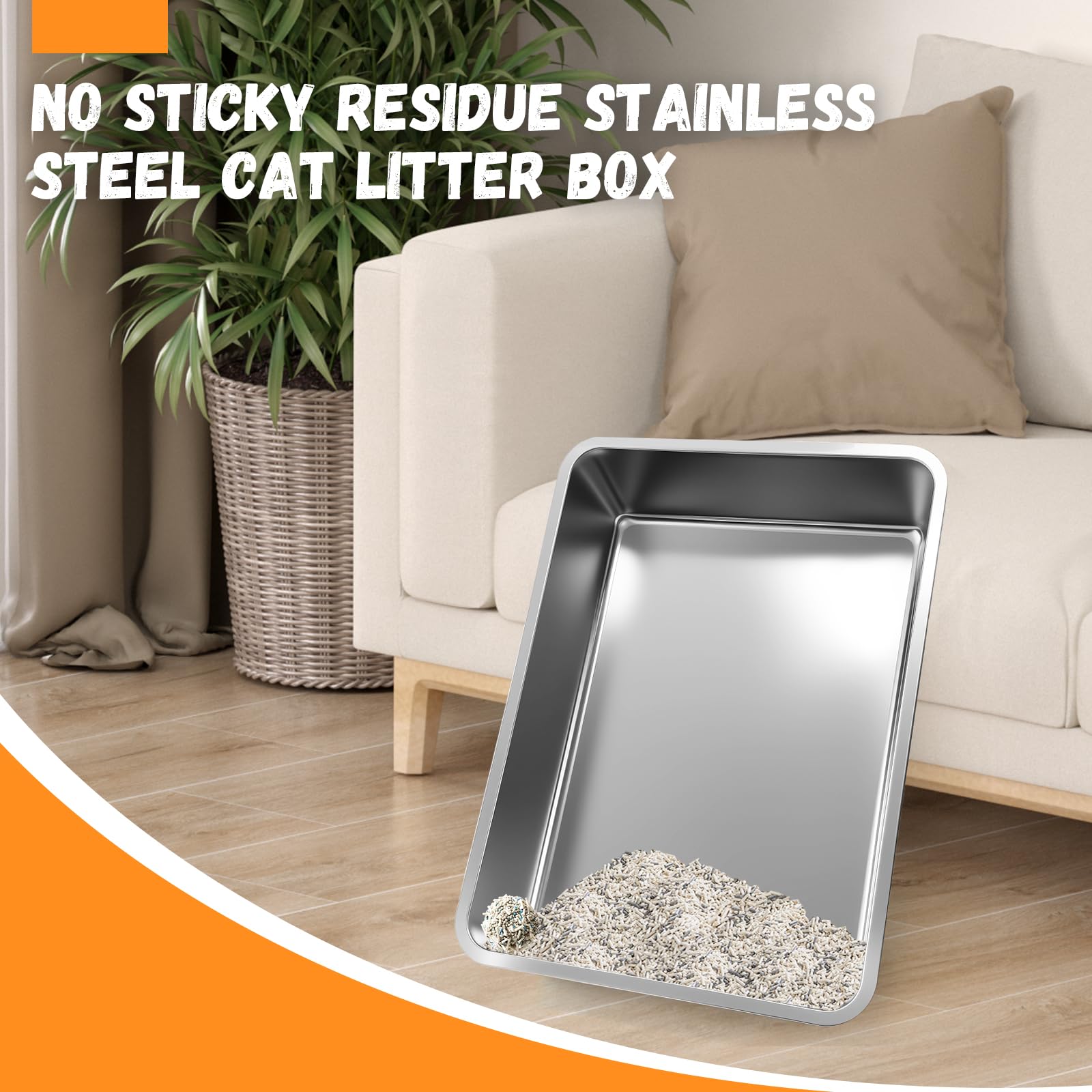 Homegroove Extra Large Stainless Steel Litter Box, 28x20x6 XXXL Metal Cat Litter Box for Big Cats with High Sides, Cat Litter Pa