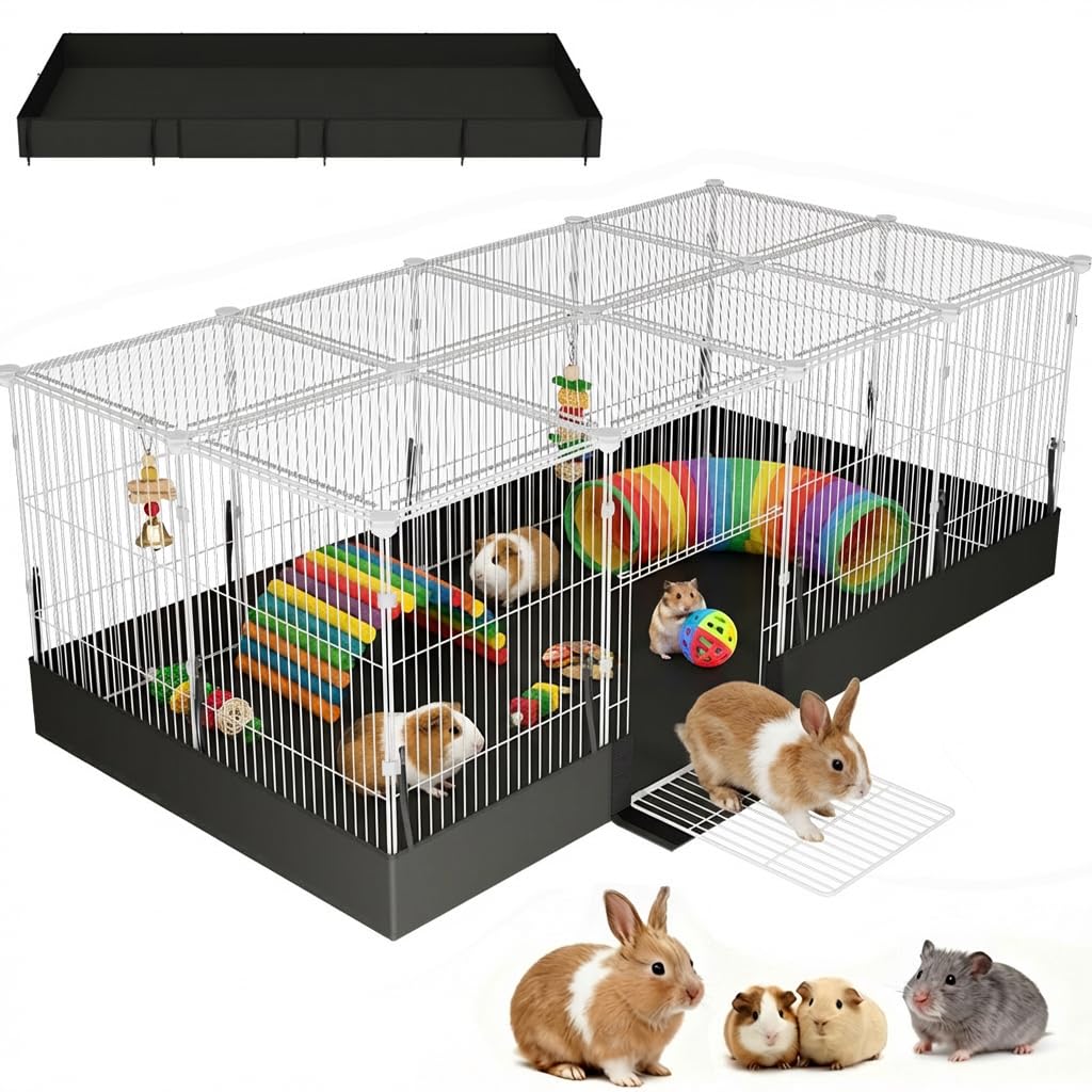 20 Planes Guinea Pig Cages Enclosed Hamster Cage with Transparent Top & Waterproof Liner, Expandable Cage for Guinea Pigs, Metal