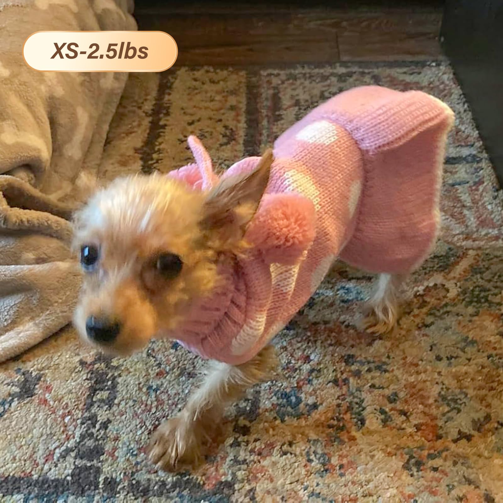 Kyeese Dog Sweater Dress For Small Dogs Pink Dog Sweater Polkadot With Leash Hole