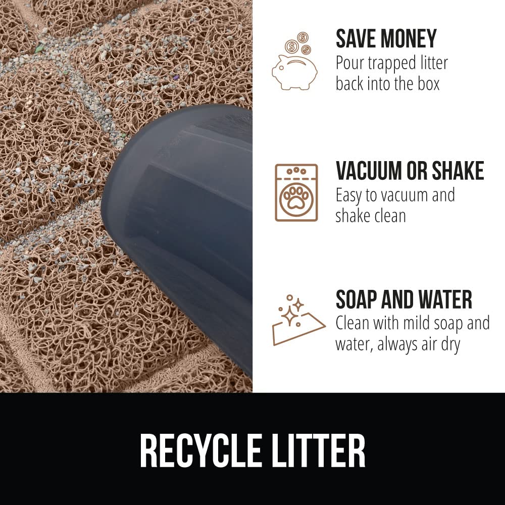 Gorilla Grip Thick Cat Litter Trapping Mat, 30X20, Less Waste, Traps Mess From Box For Cleaner Floors, Stays In Place For Cats, Soft On Kitty Paws, Easy Clean, Medium Size, Durable Backing, Beige