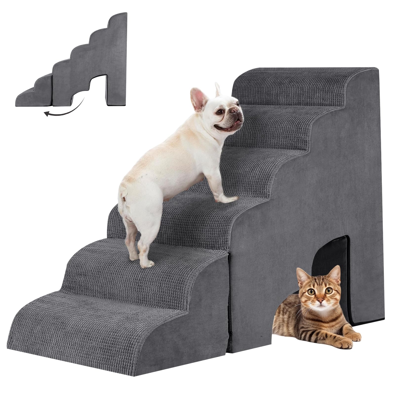 Inrlkit 6 Step Dog Stairs&Steps For 29-32 Inches Tall High Bed, Dog Ramp Cat Stairs Pet Ladder For Small Medium Dogs, Doggie, Ol