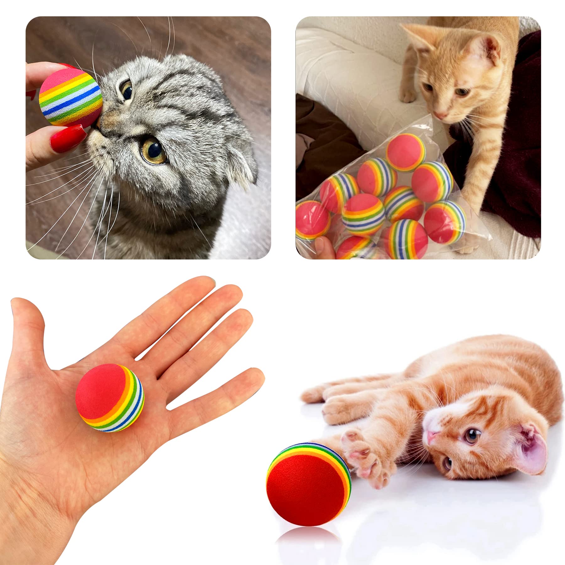 Pet Show 50Pcs 1.38' Cat Toy Balls Interactive For Indoor Cats Red Rainbow Soft Eva Foam Kittens Favorite Toys 35Mm Dia. Small Dogs Puppies Toy Balls Bulk Activity Chase Quiet Play Sponge Ball