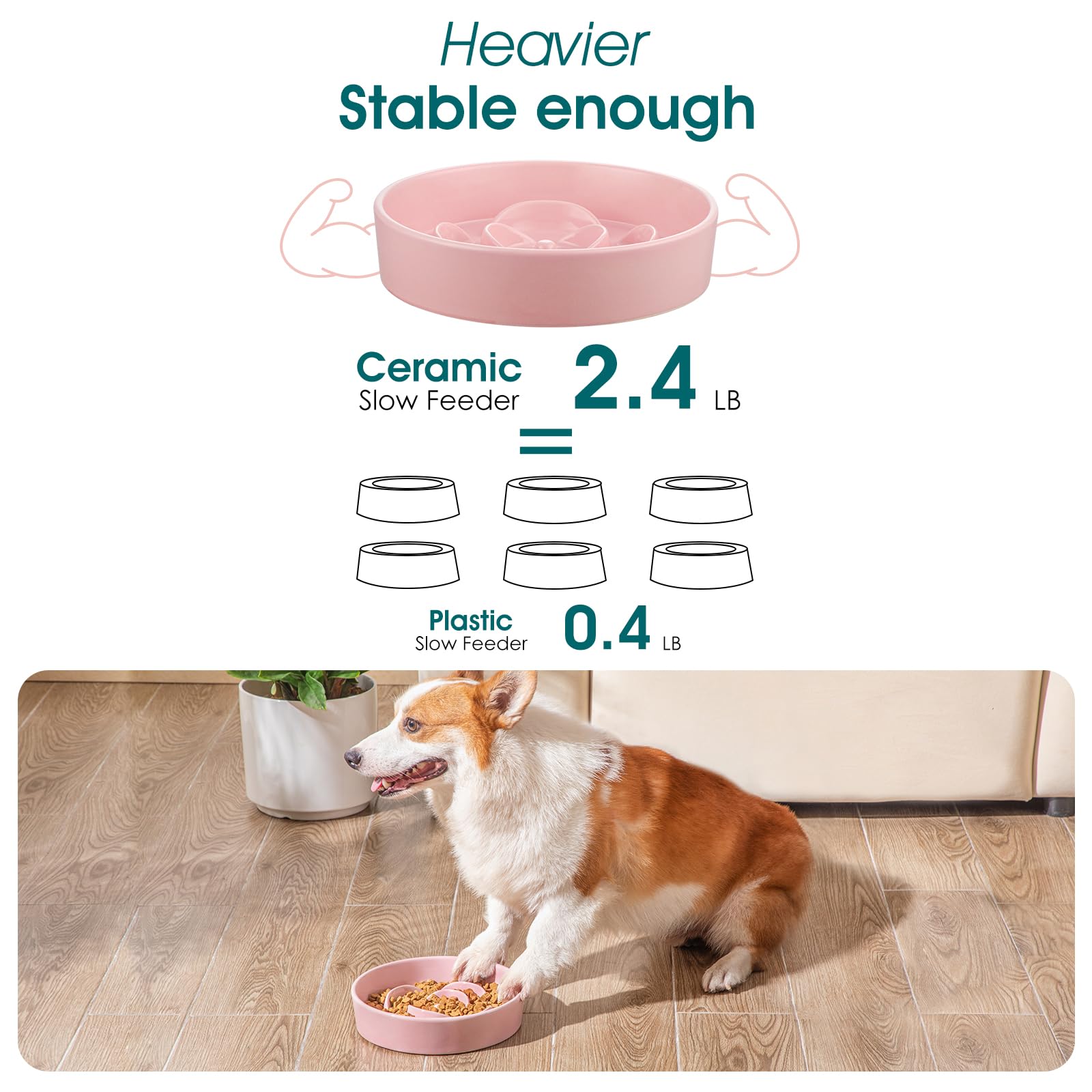 vancasso Slow Feeder Dog Bowl, 1.5 Cups Ceramic Slow Feeder for Medium Breed, Puzzle Maze Food Dog Bowl for Fast Eater, Pink