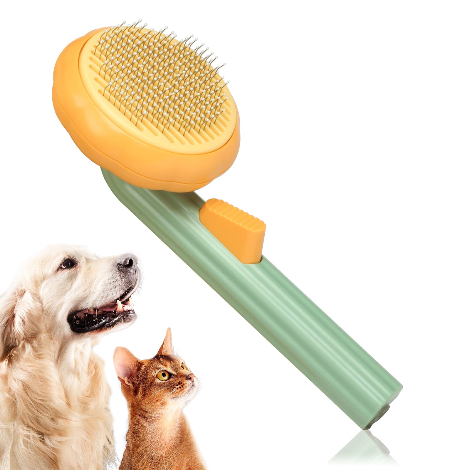 Fogobo Pumpkin SelfCleaning Slicker Brush For Dogs, Cat Brush With Button For Shedding Hair, Fur, Comb For Grooming Long Haired