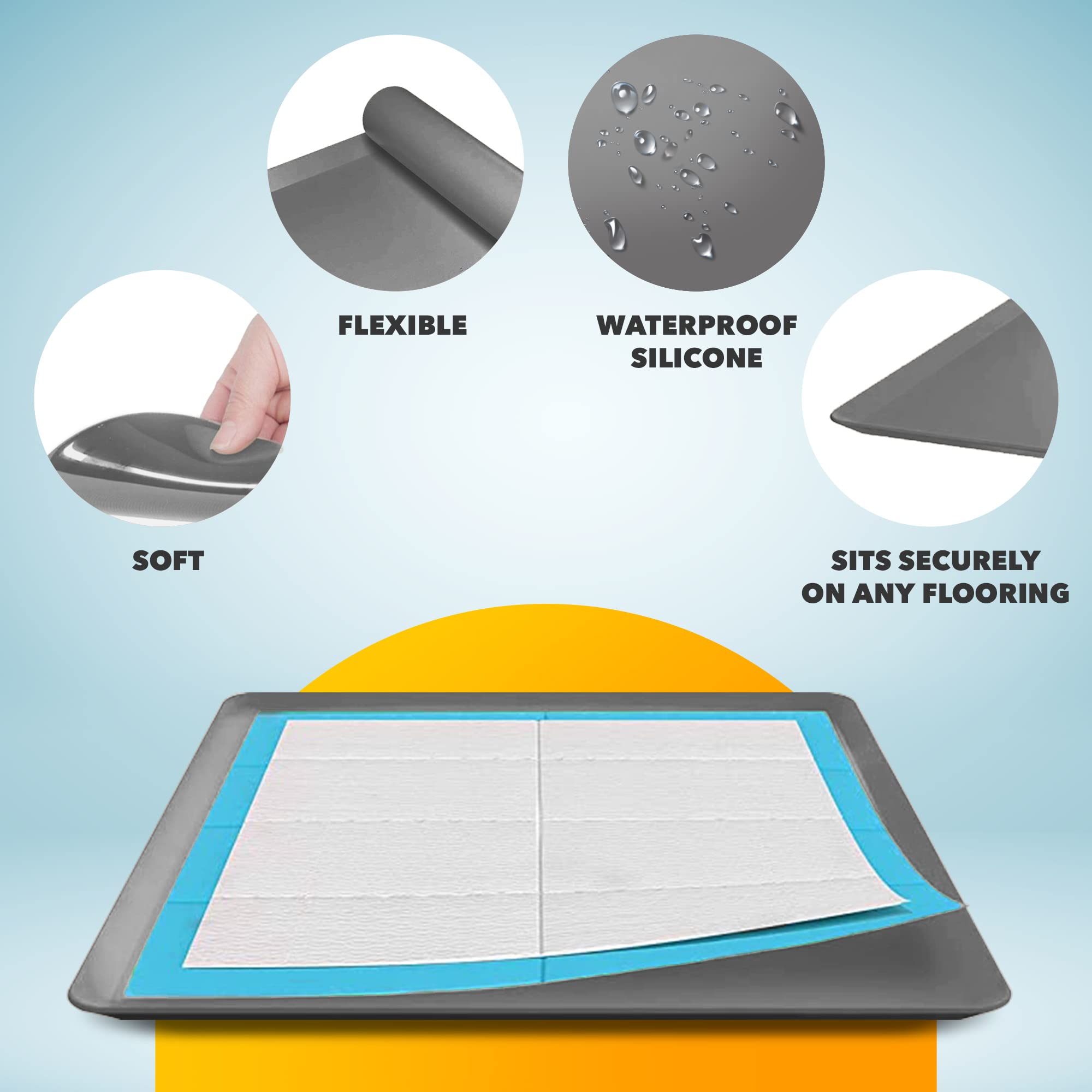 Skywin Dog Puppy Pad Holder Tray For 24 X 24 Inches Training Pads - Silicone Wee Wee Pad Holder, No Spill Pee Pad Holder For Dog