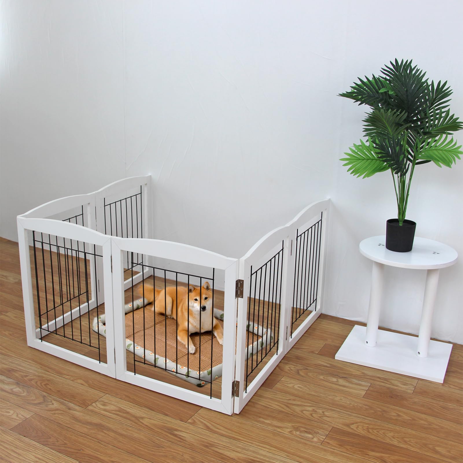 Zjsf Freestanding Foldable Dog Gate For House Extra Wide Wooden White Indoor Puppy Gate Stairs Dog Gates Doorways