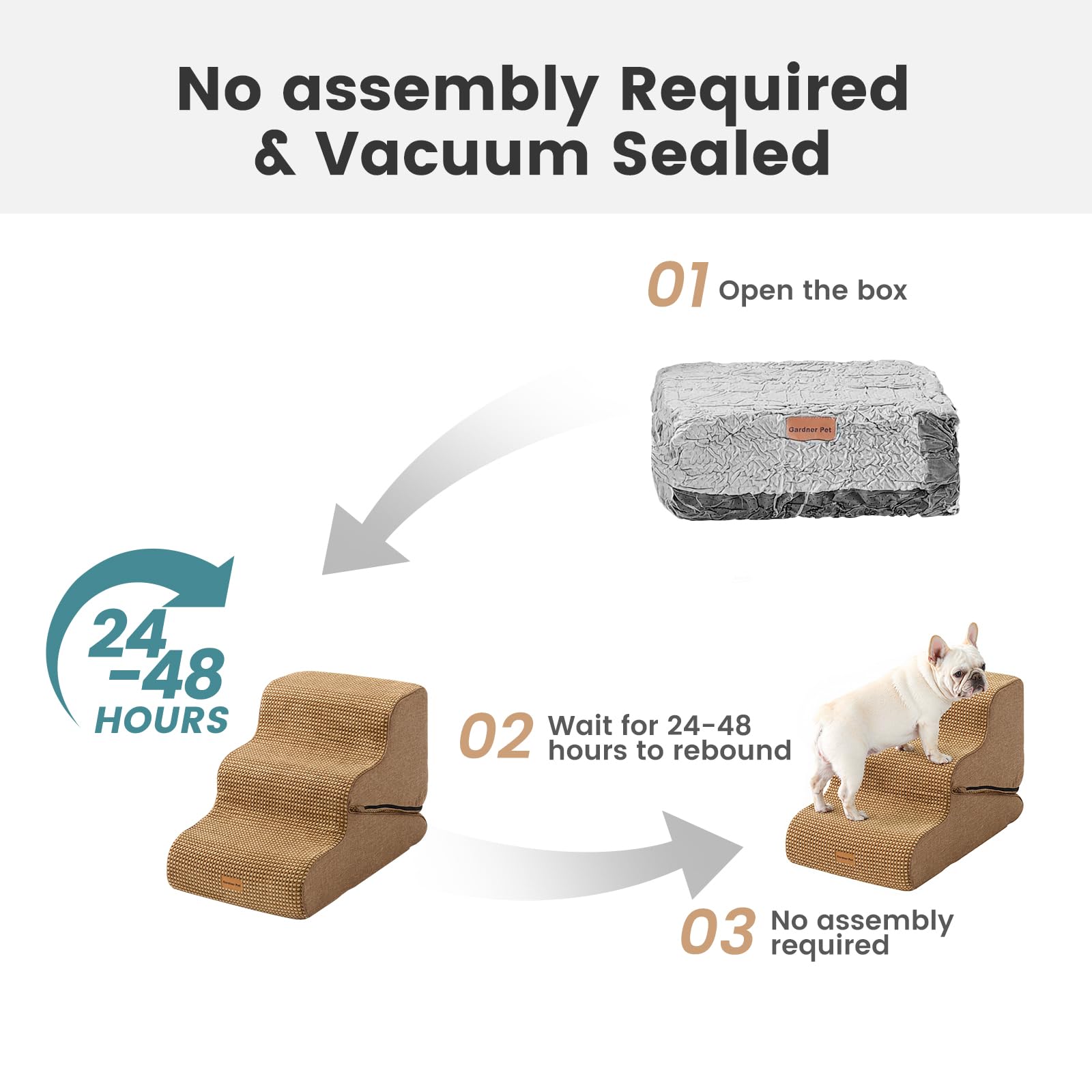 Gardner Pet Dog Stairs for Small Dogs 16.5 H, 2 in 1 Transformable 3-Step Pet Stairs and Dog Ramp for Couch (13-20 in), Brown Ad