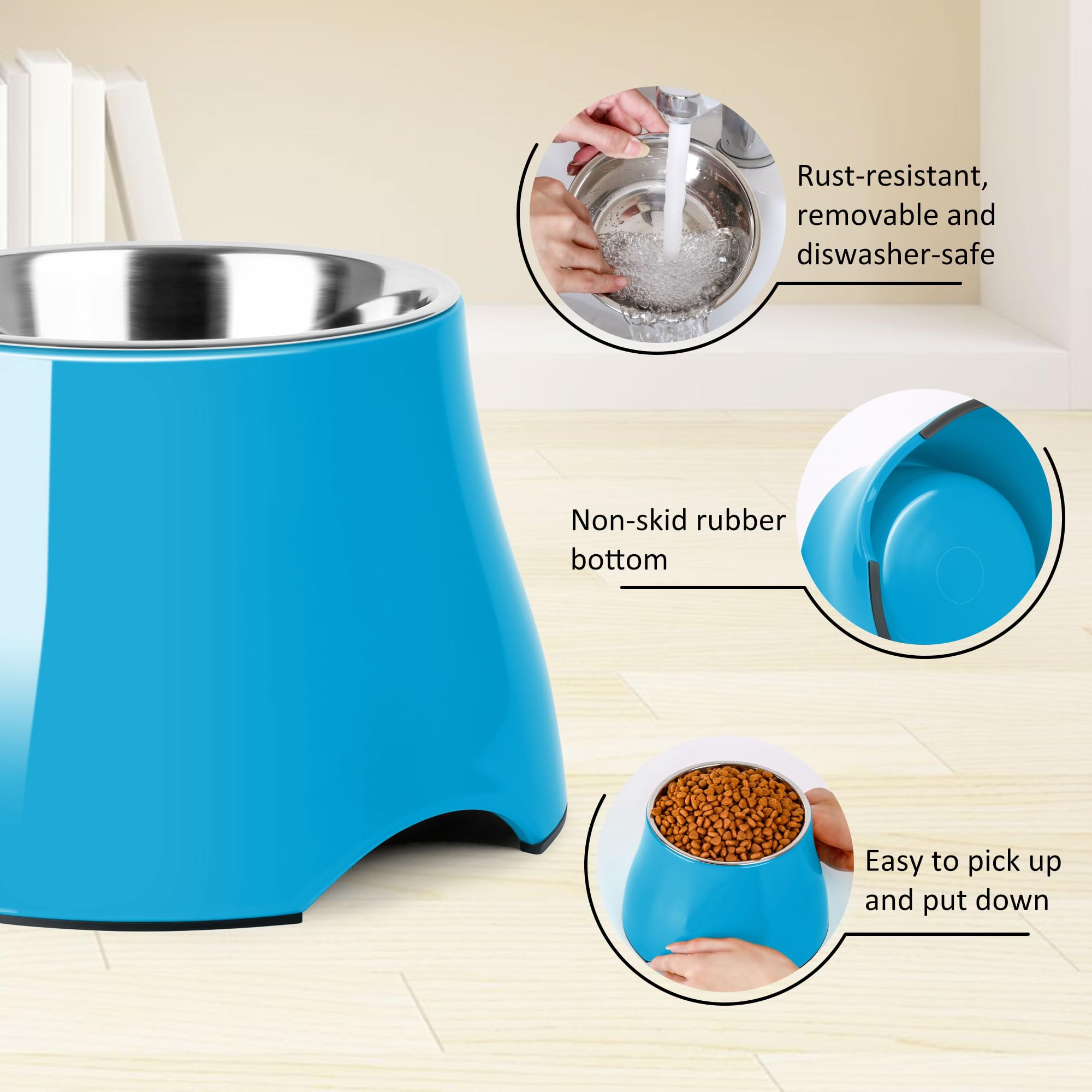 Petvillage Dog Bowls,Cone Friendly Non Slip Single Dog Bowl With Stainless Steel Inner, Raised Bowls For Large Medium Dogs Spani